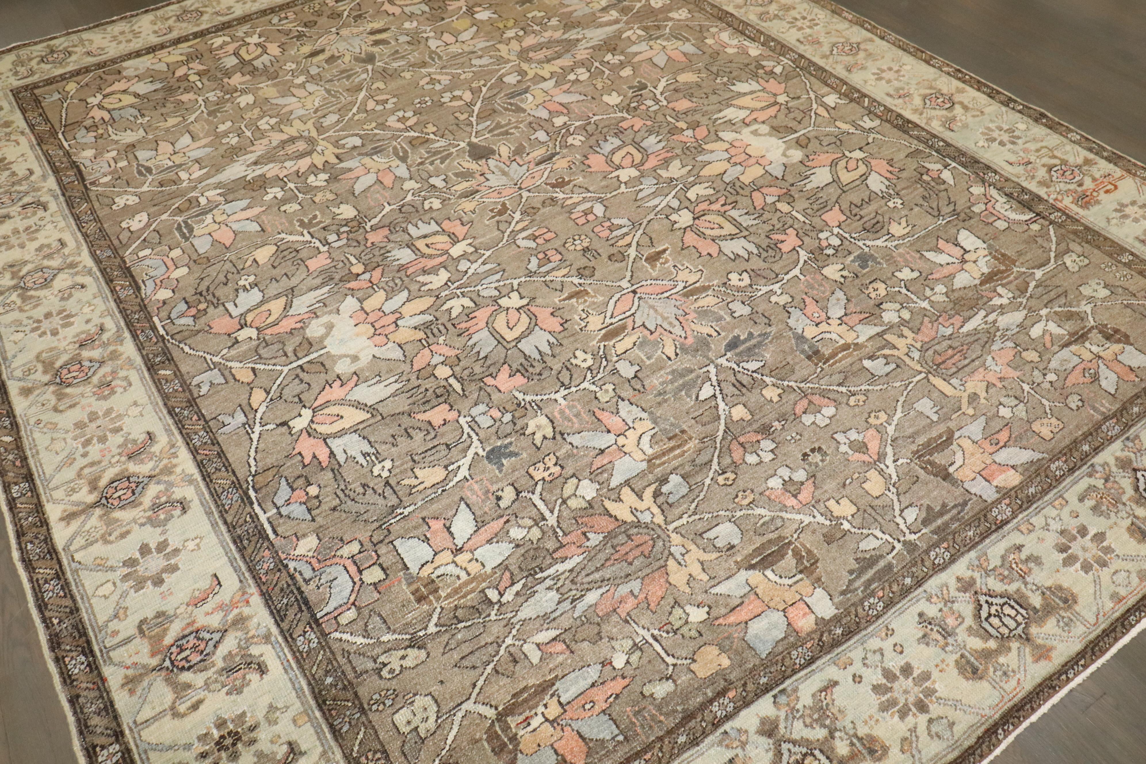 Zabihi Collection Brown Antique Persian Heriz Carpet For Sale 2