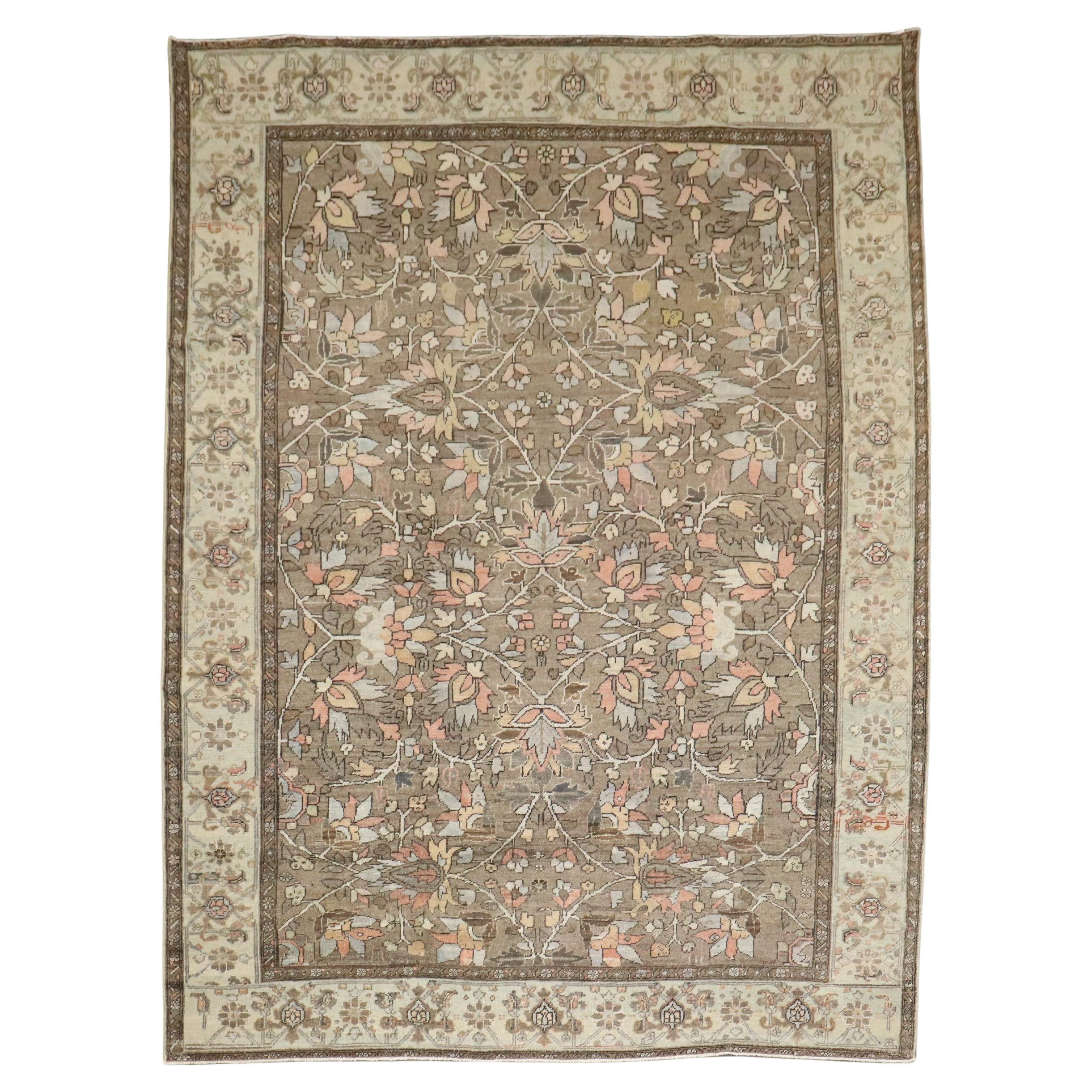 Zabihi Collection Brown Antique Persian Heriz Carpet For Sale