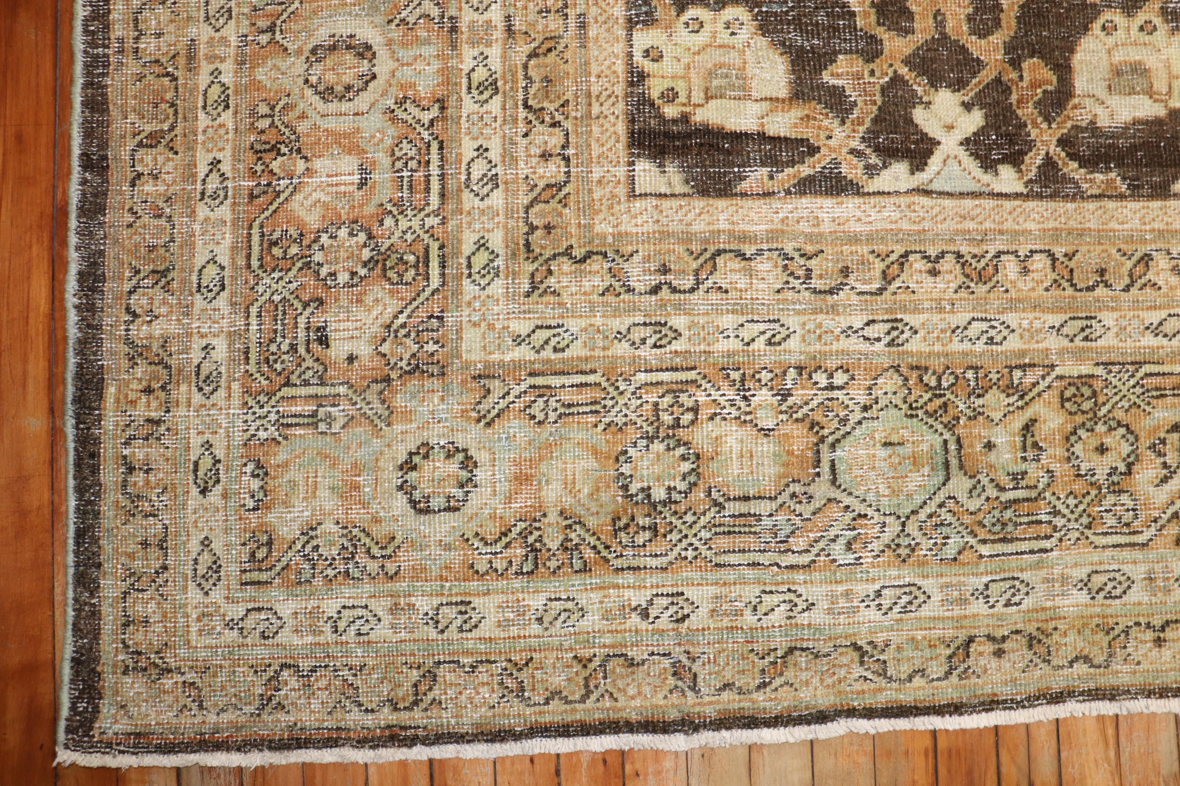 Zabihi Collection Brown Antique Persian Mahal Rug For Sale 4
