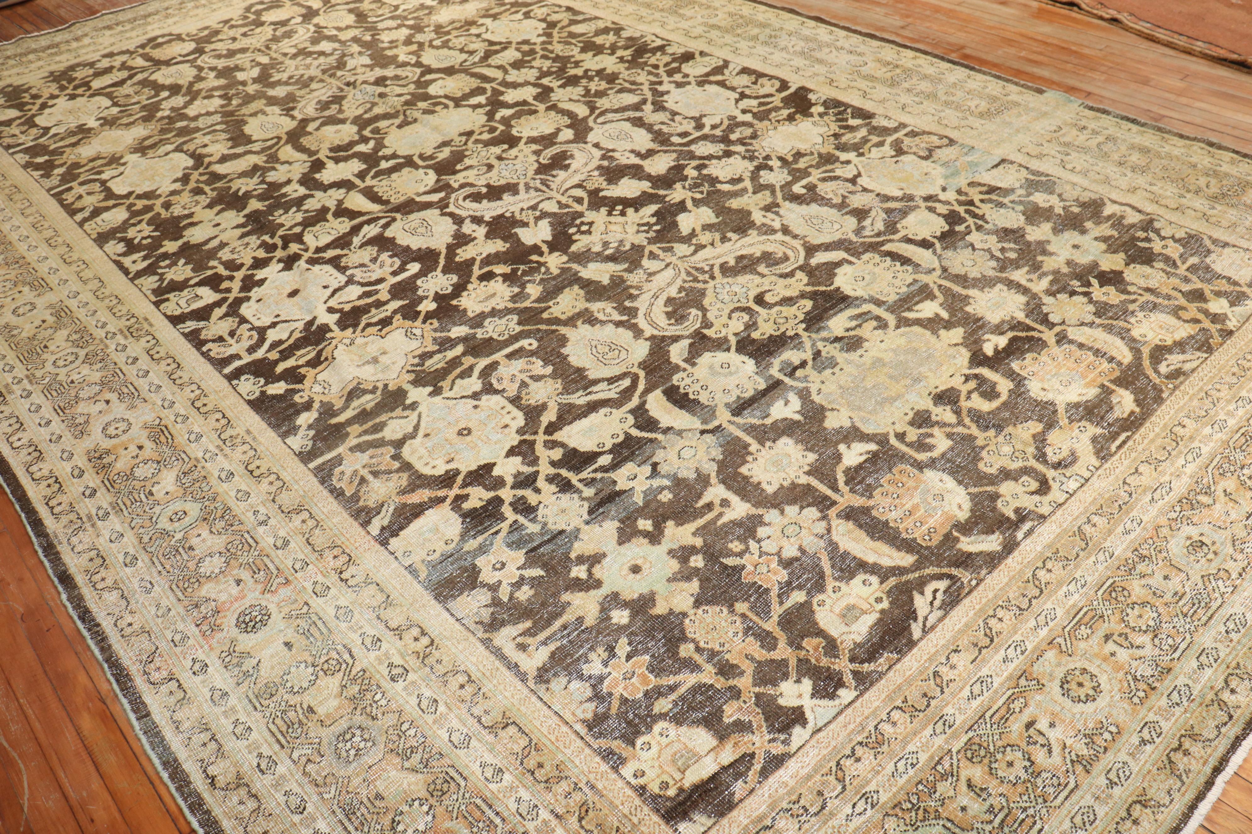 Hand-Woven Zabihi Collection Brown Antique Persian Mahal Rug For Sale