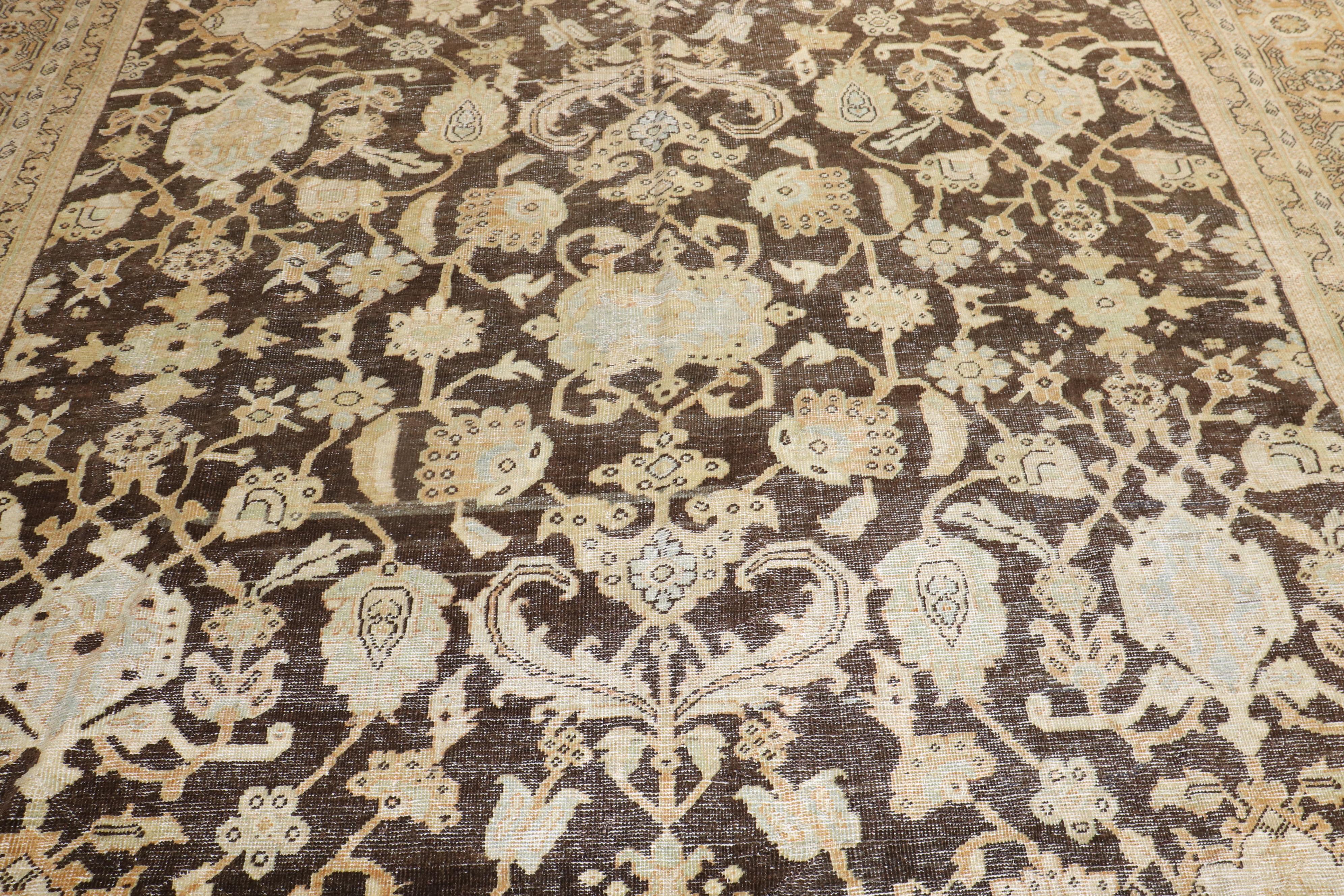 Zabihi Collection Brown Antique Persian Mahal Rug In Good Condition For Sale In New York, NY
