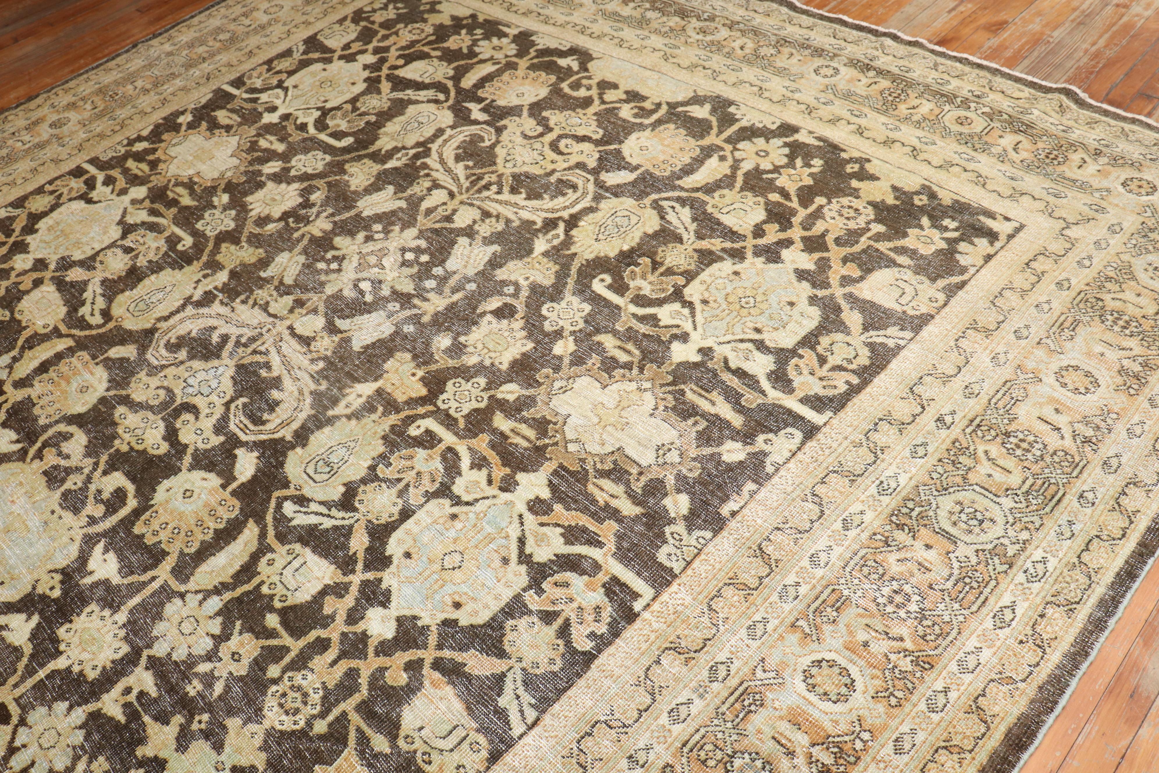 20th Century Zabihi Collection Brown Antique Persian Mahal Rug For Sale
