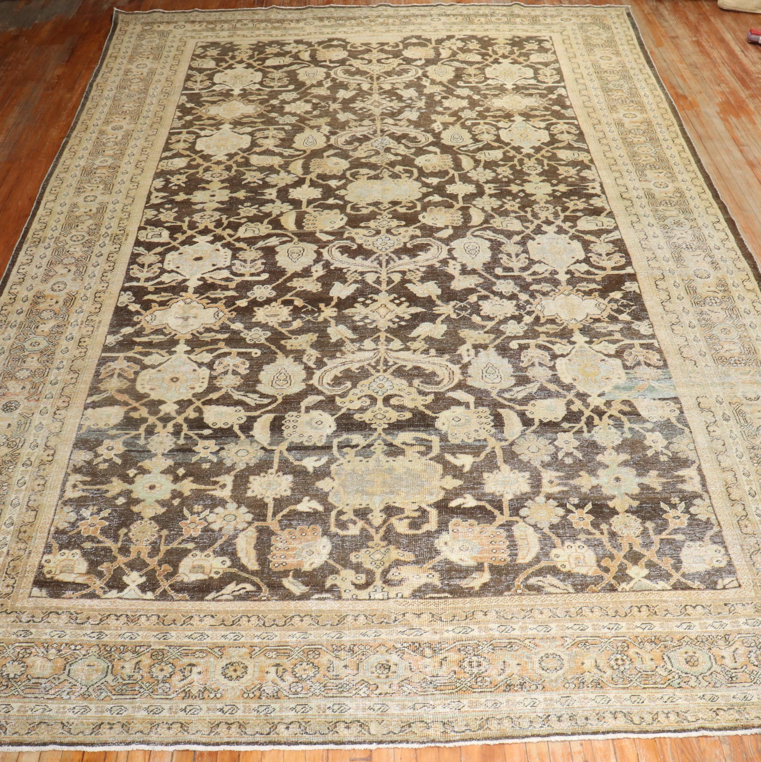 Zabihi Collection Brown Antique Persian Mahal Rug For Sale 1
