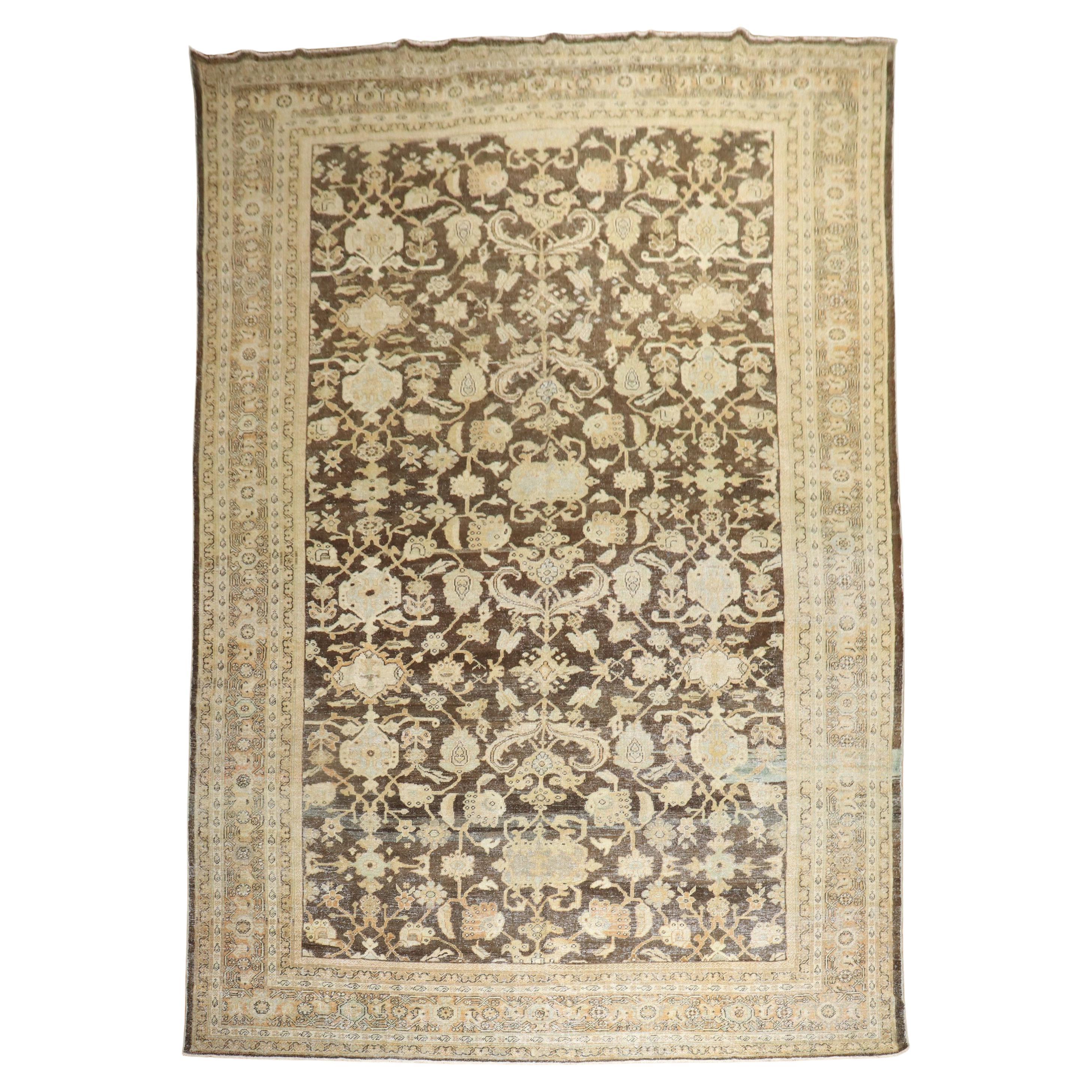 Zabihi Collection Brown Antique Persian Mahal Rug For Sale