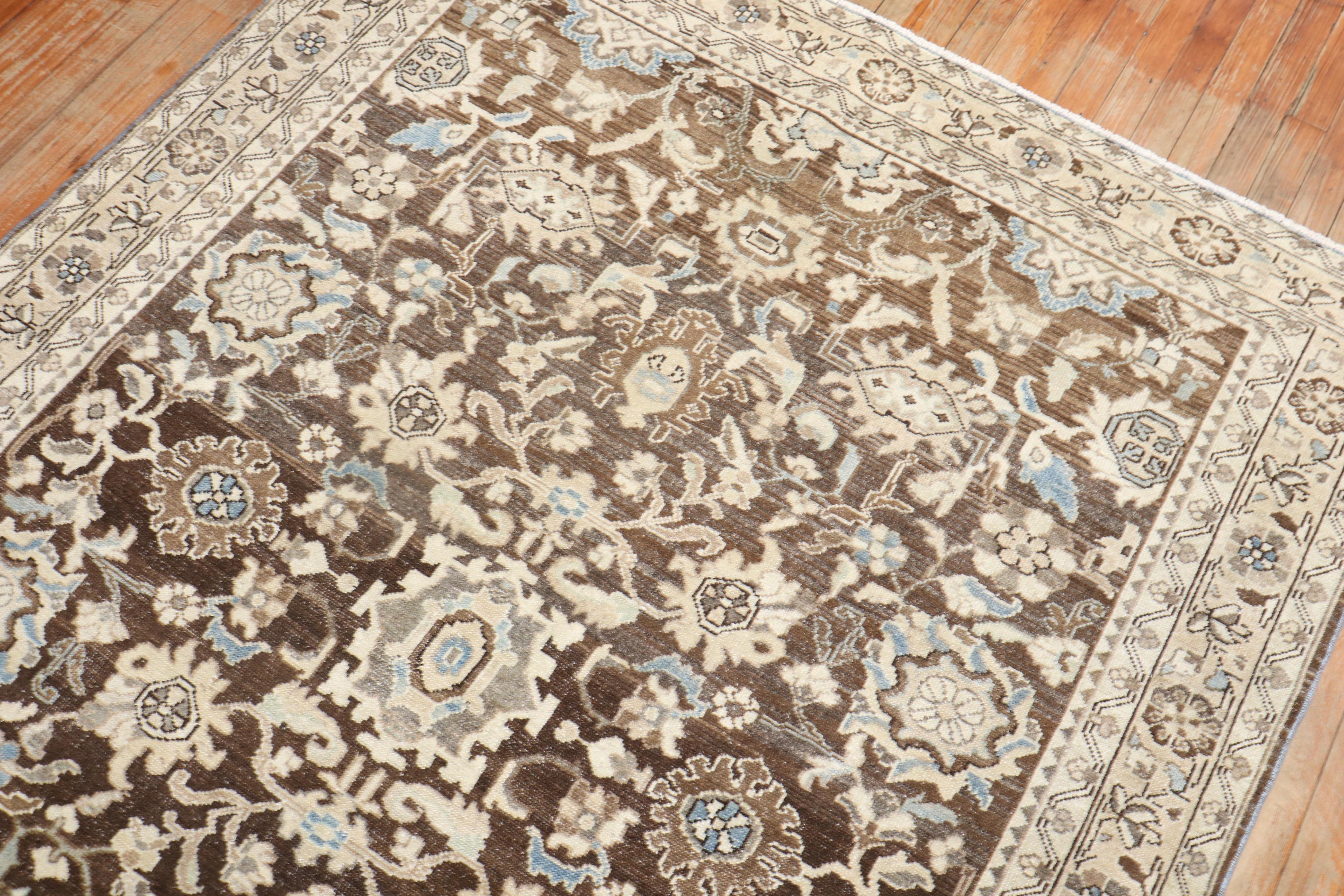 Hand-Knotted Zabihi Collection Brown Antique Persian Malayer Rug For Sale