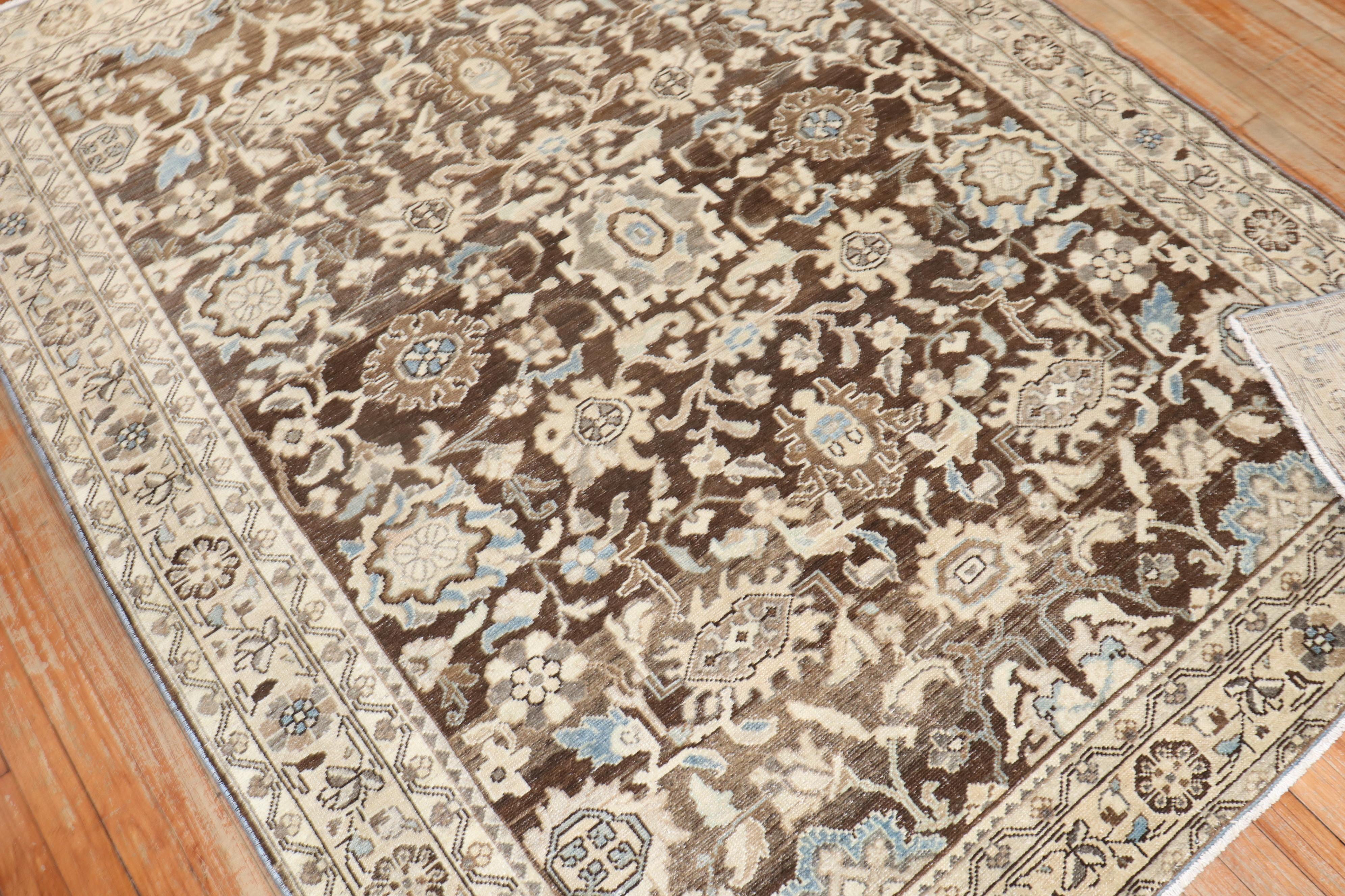 Zabihi Collection Brown Antique Persian Malayer Rug In Good Condition For Sale In New York, NY