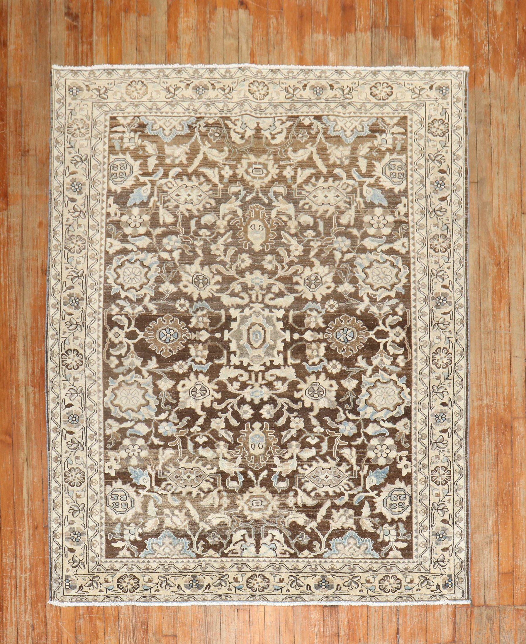 Zabihi Collection Brown Antique Persian Malayer Rug For Sale 2