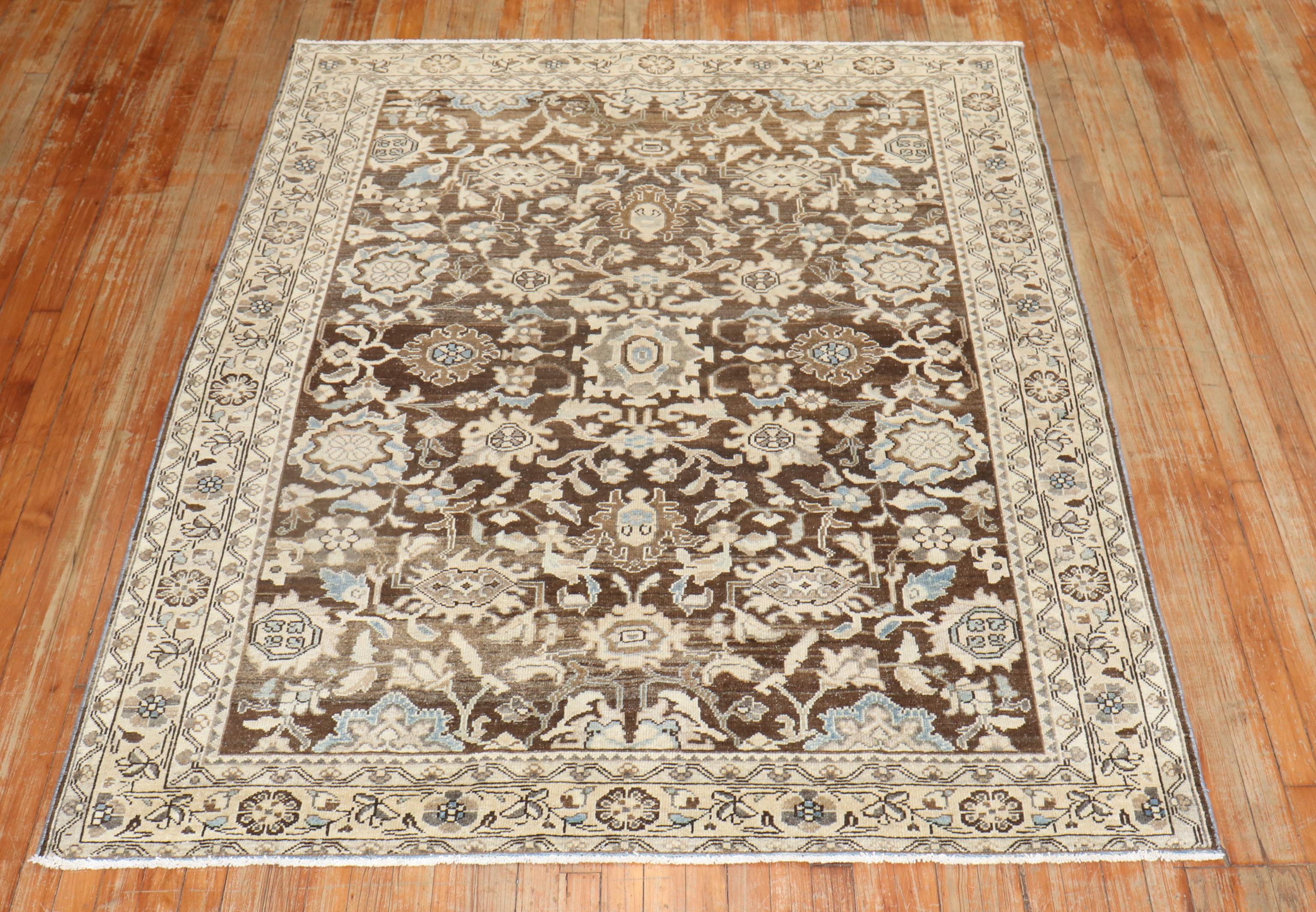 Zabihi Collection Brown Antique Persian Malayer Rug For Sale 3