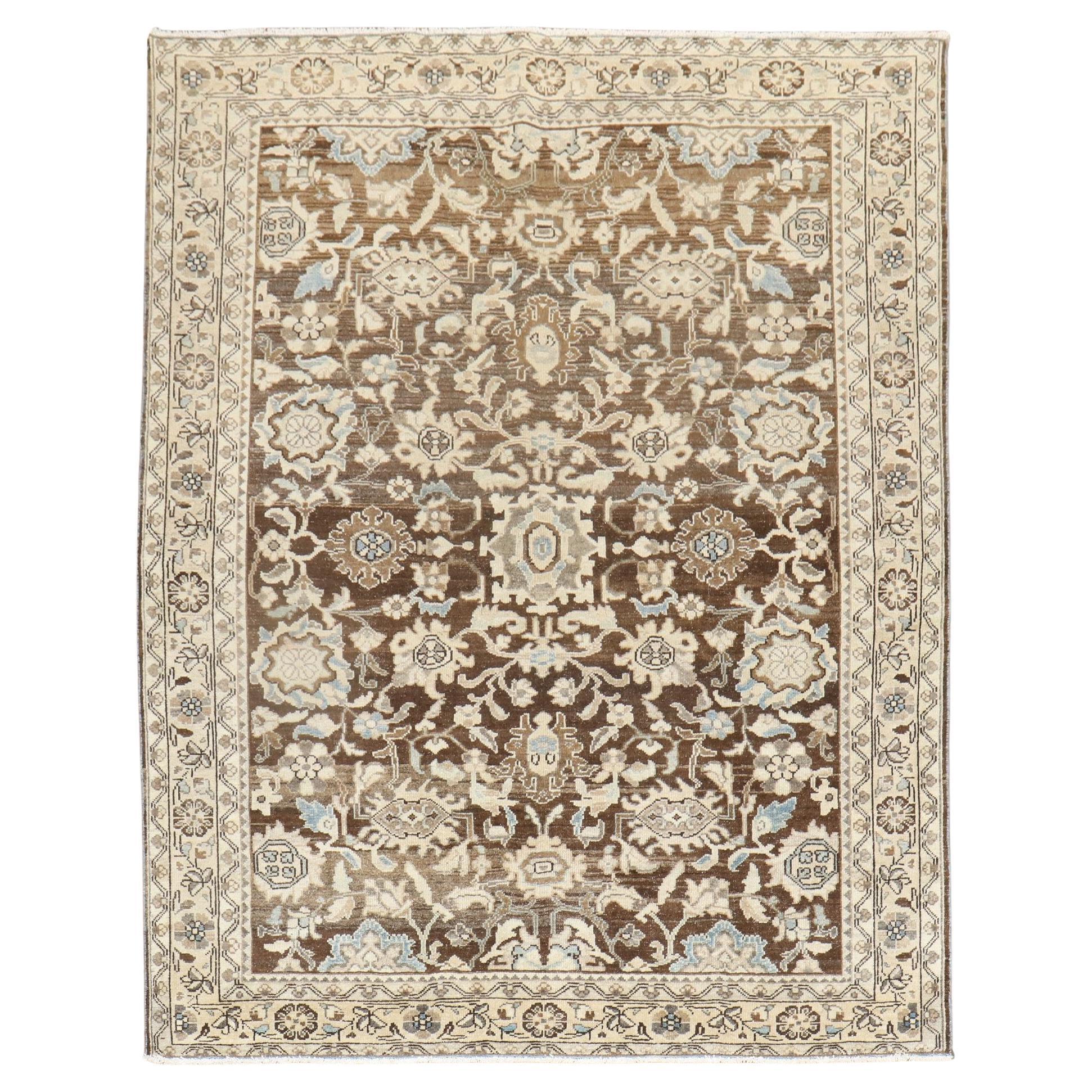 Zabihi Collection Brown Antique Persian Malayer Rug For Sale