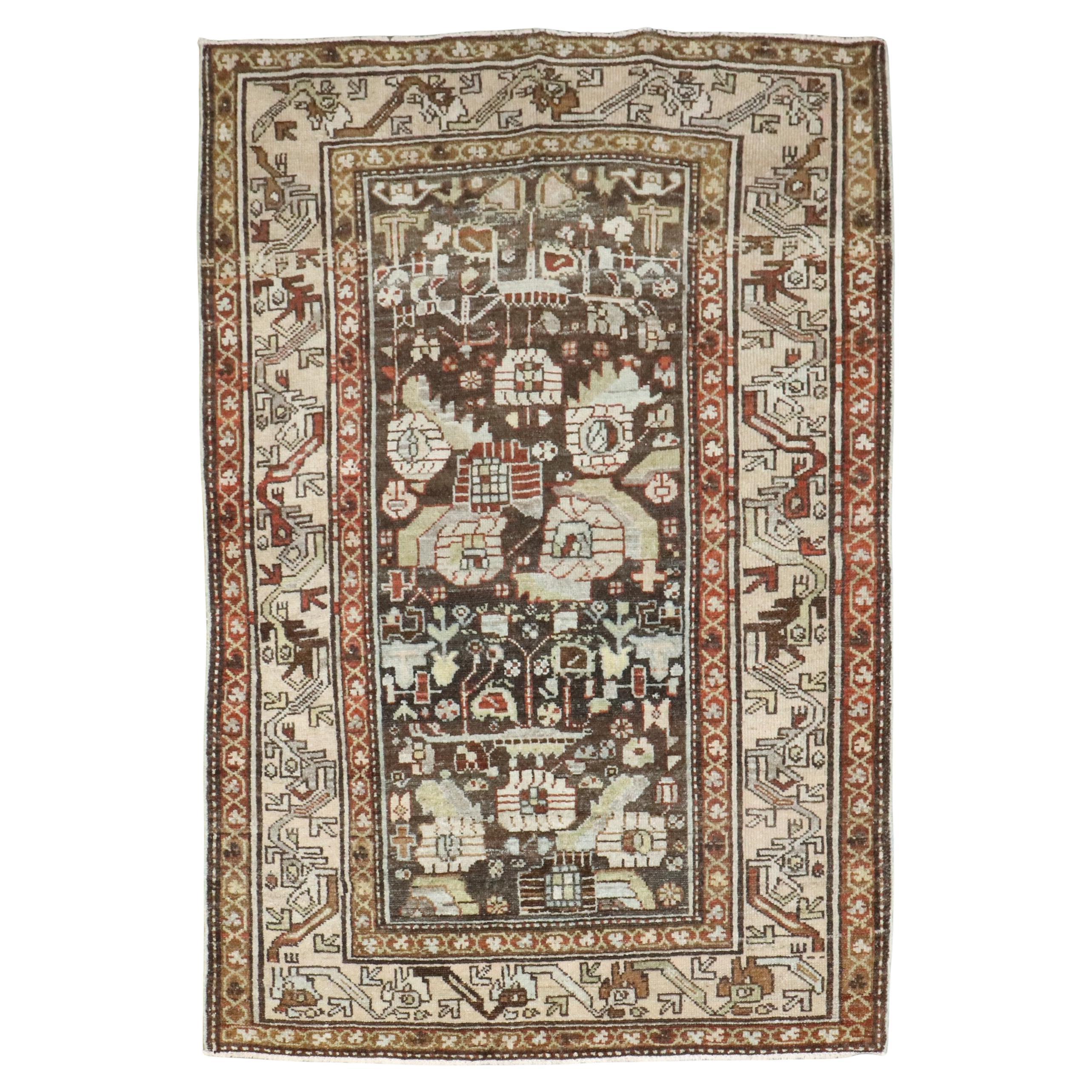 Zabihi Collection Brown Antique Persian Malayer Scatter Rug