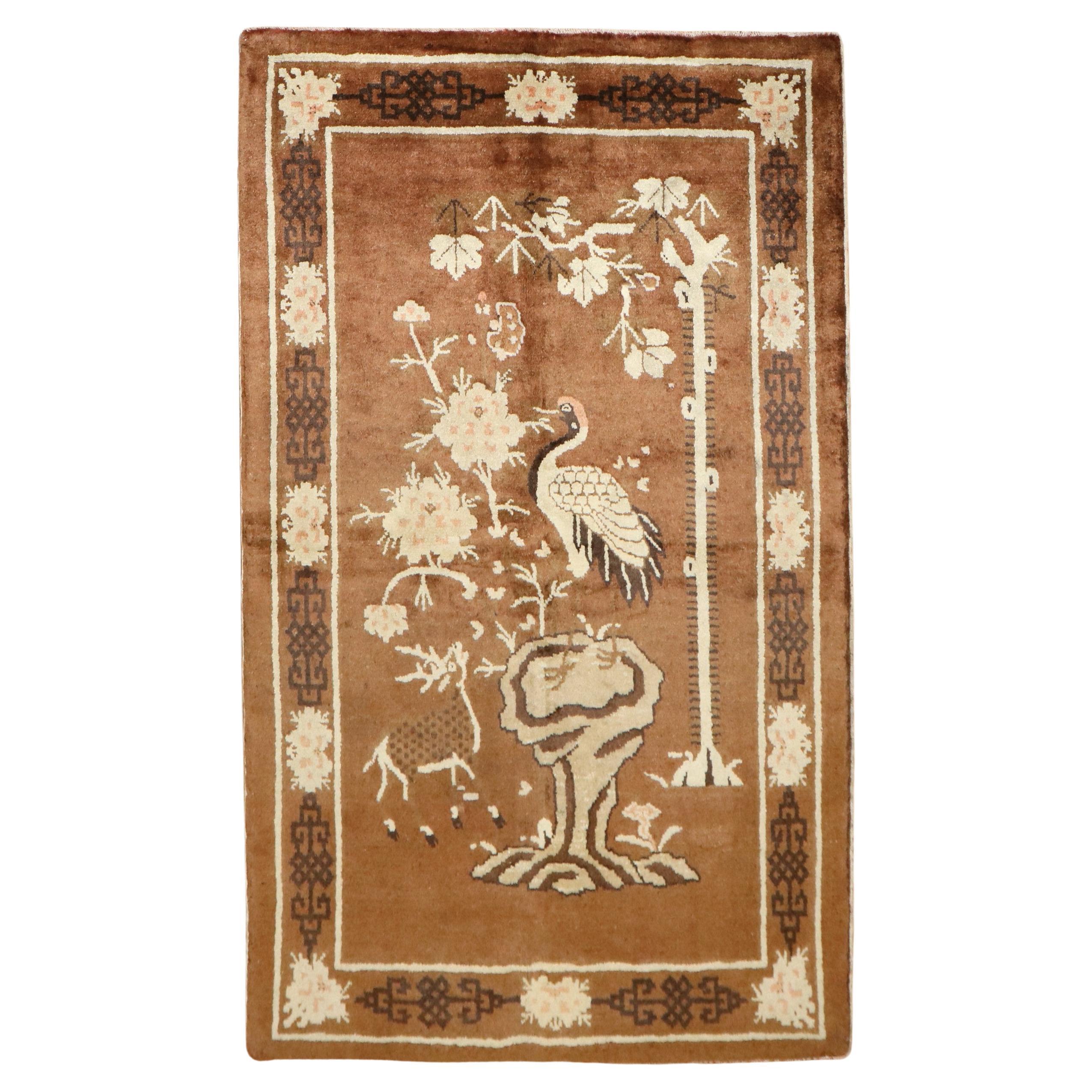 Zabihi Collection Brown Chinese Pictorial Rug For Sale