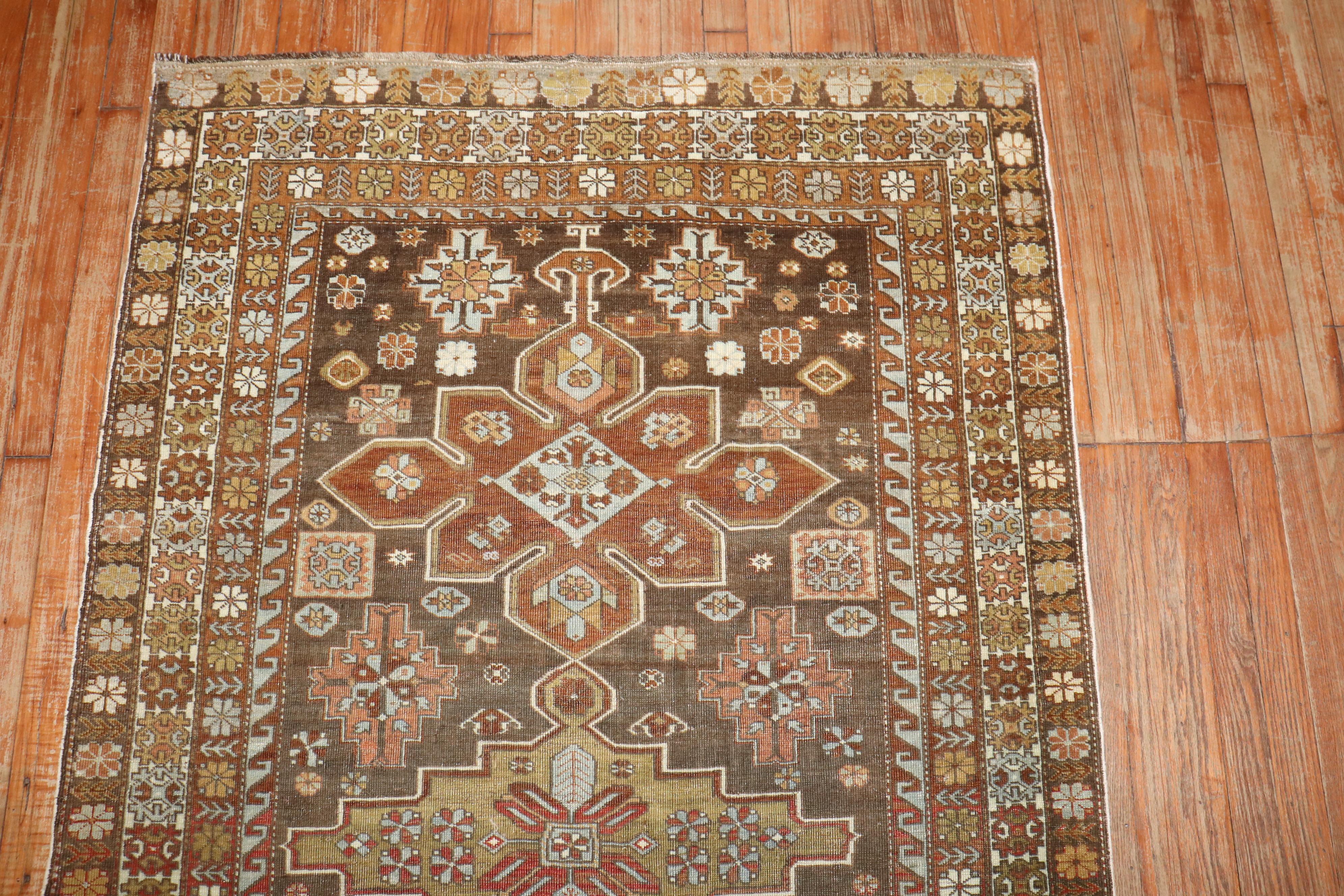 Wool Zabihi Collection Brown Decorative Caucasian Accent Size Rug For Sale