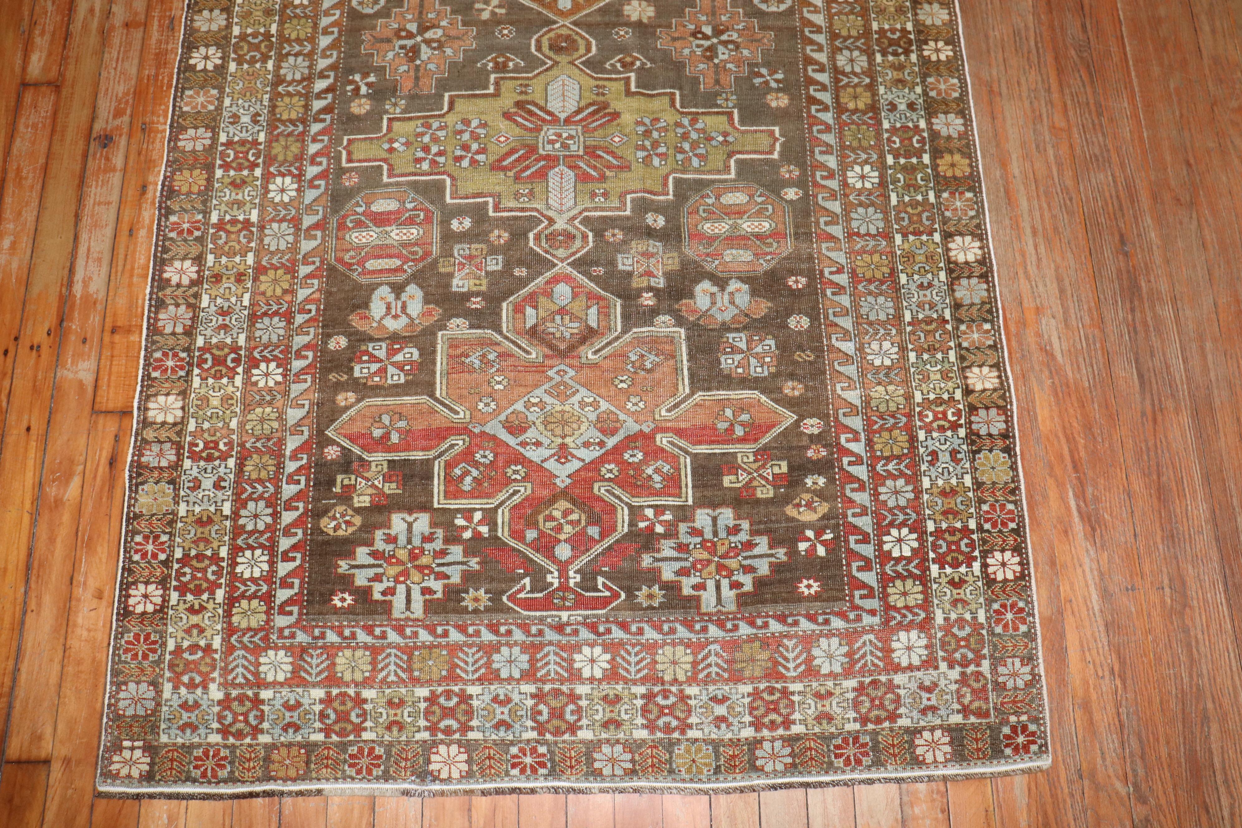 Zabihi Collection Brown Decorative Caucasian Accent Size Rug For Sale 2