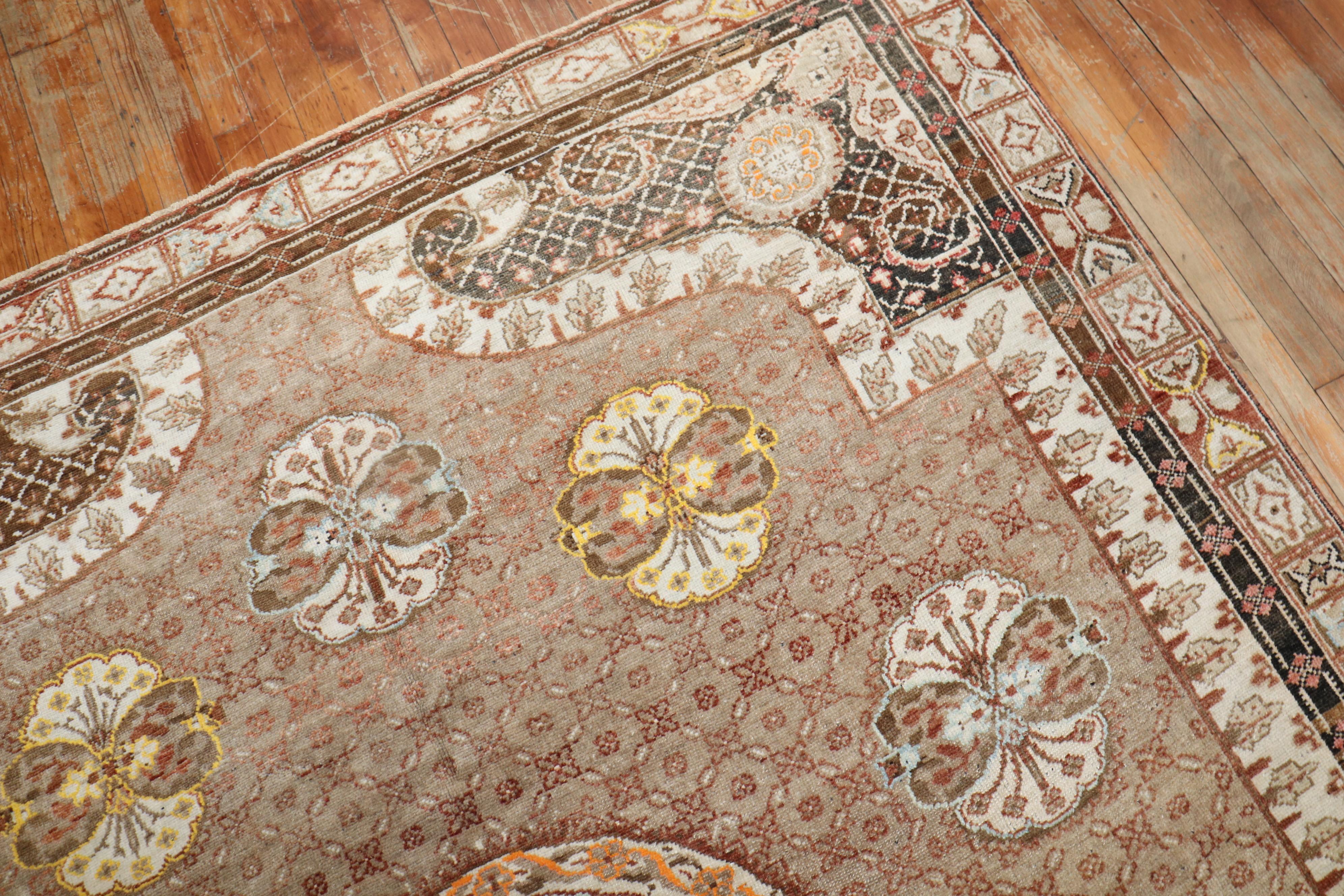 Tribal Zabihi Collection Brown Floral Turkish Intermediate Square Rug For Sale