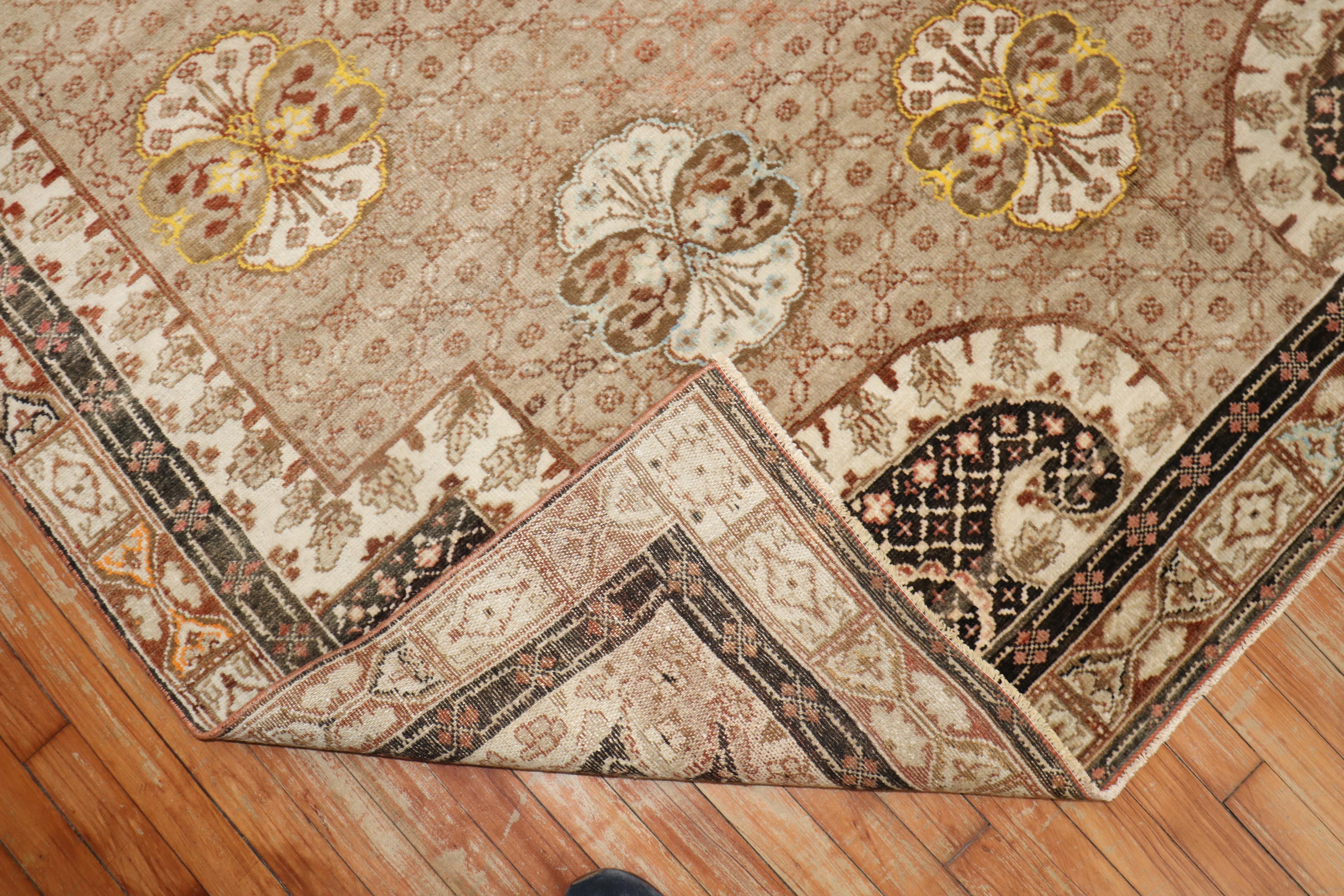 Zabihi Collection Brown Floral Turkish Intermediate Square Rug In Good Condition For Sale In New York, NY