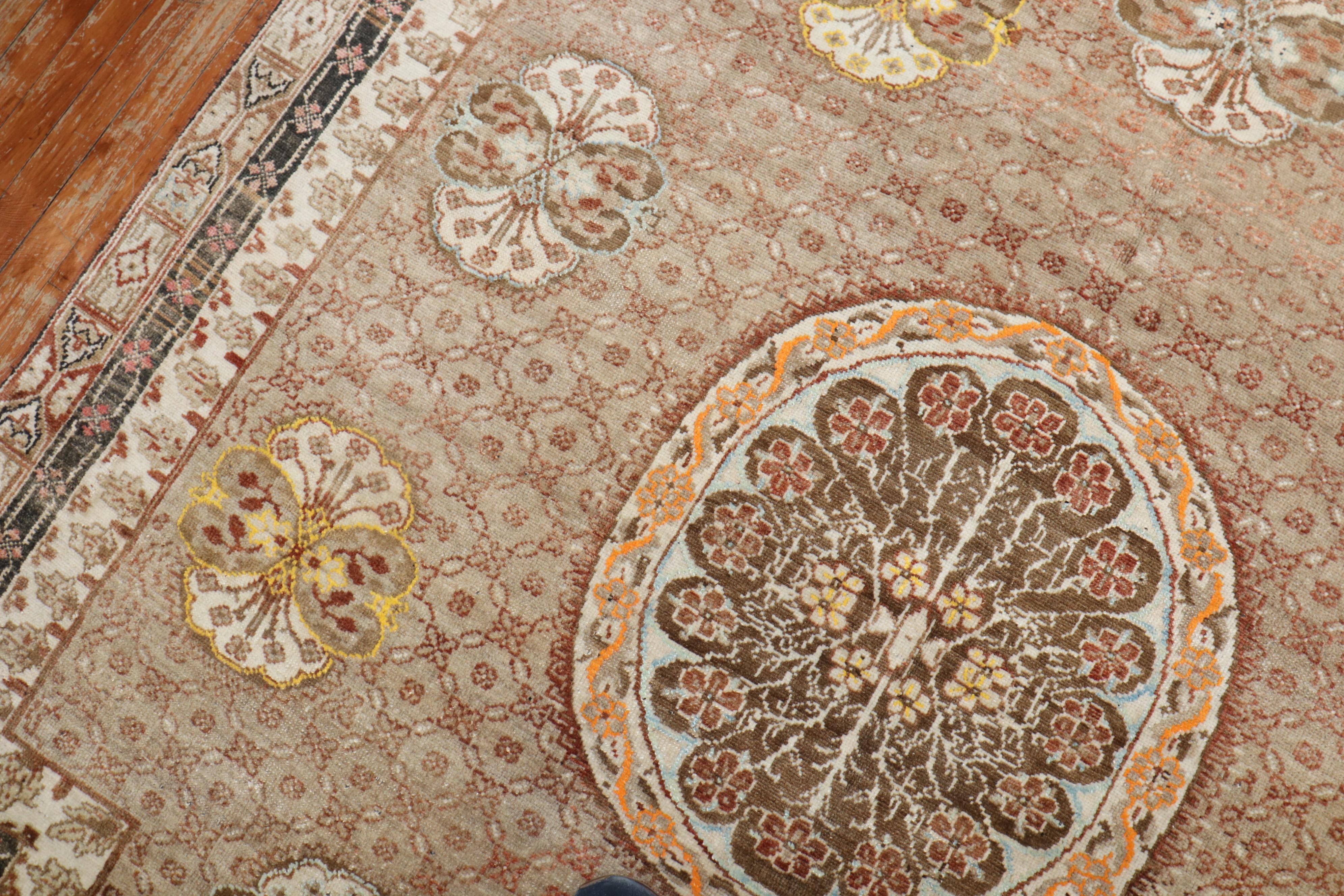 20th Century Zabihi Collection Brown Floral Turkish Intermediate Square Rug For Sale