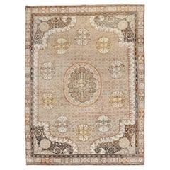 Zabihi Collection Brown Floral Türkisch Intermediate Quadratischer Teppich
