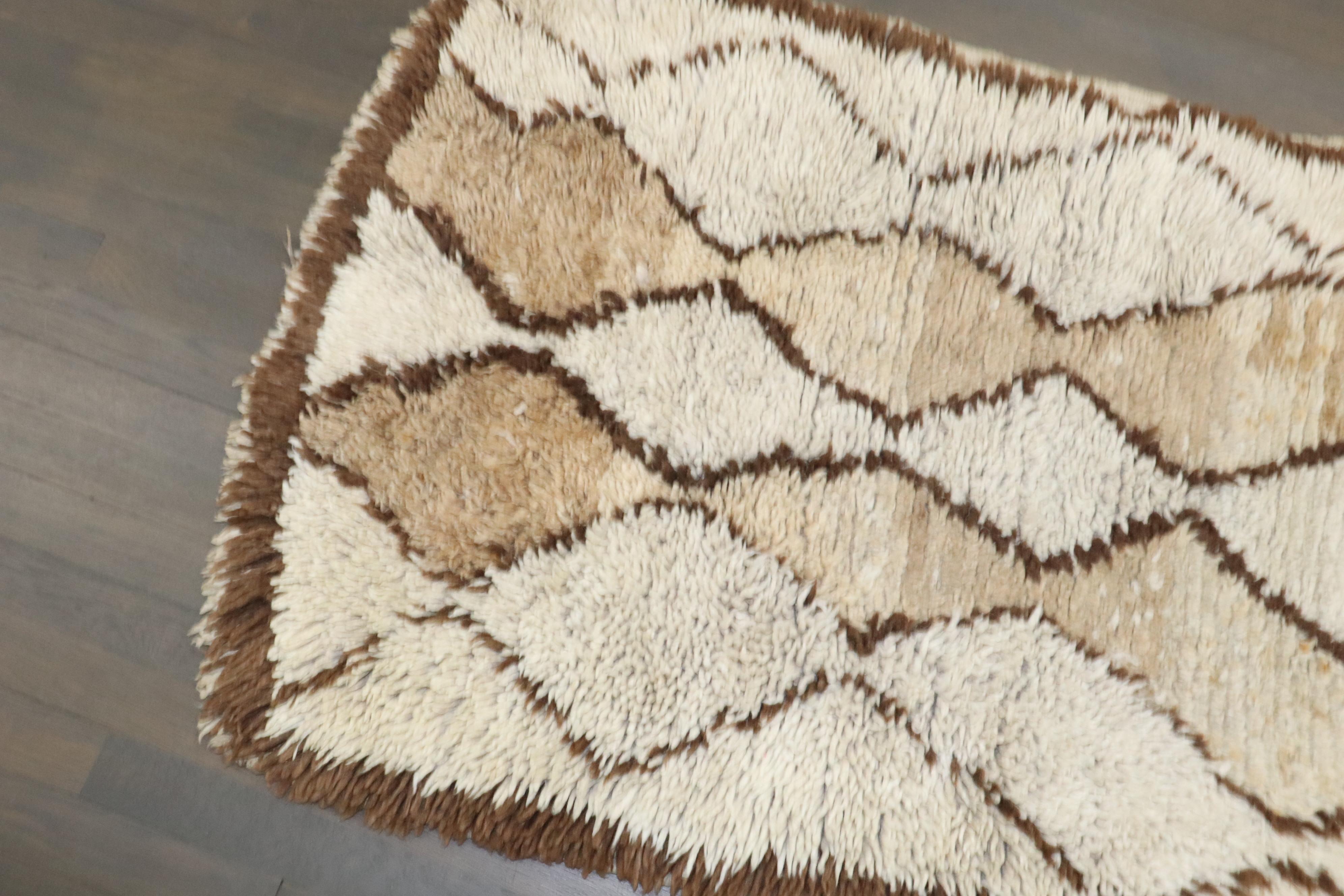 Zabihi Collection Brown Ivory Small Moroccan Plush Rug In Good Condition For Sale In New York, NY