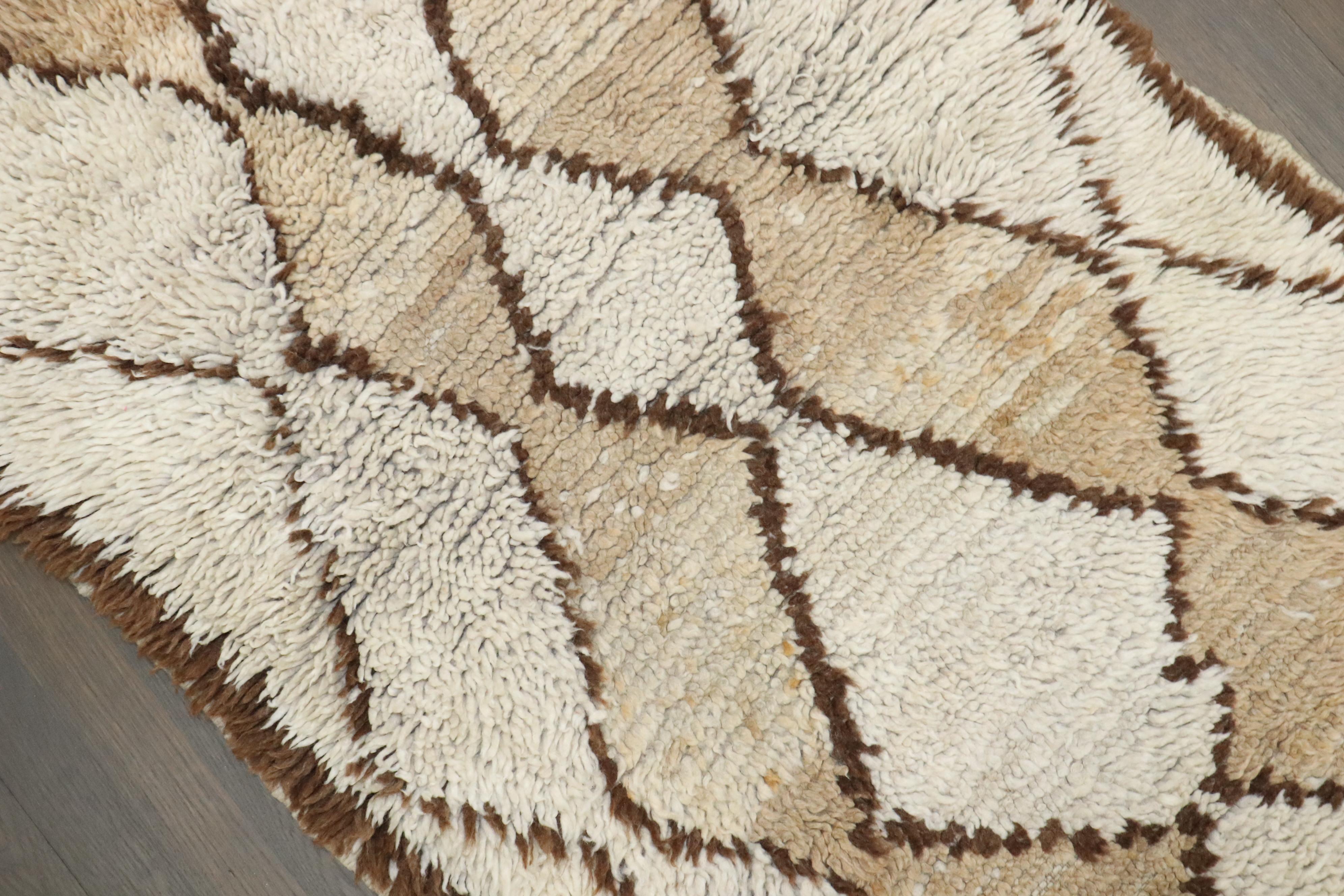 20th Century Zabihi Collection Brown Ivory Small Moroccan Plush Rug For Sale