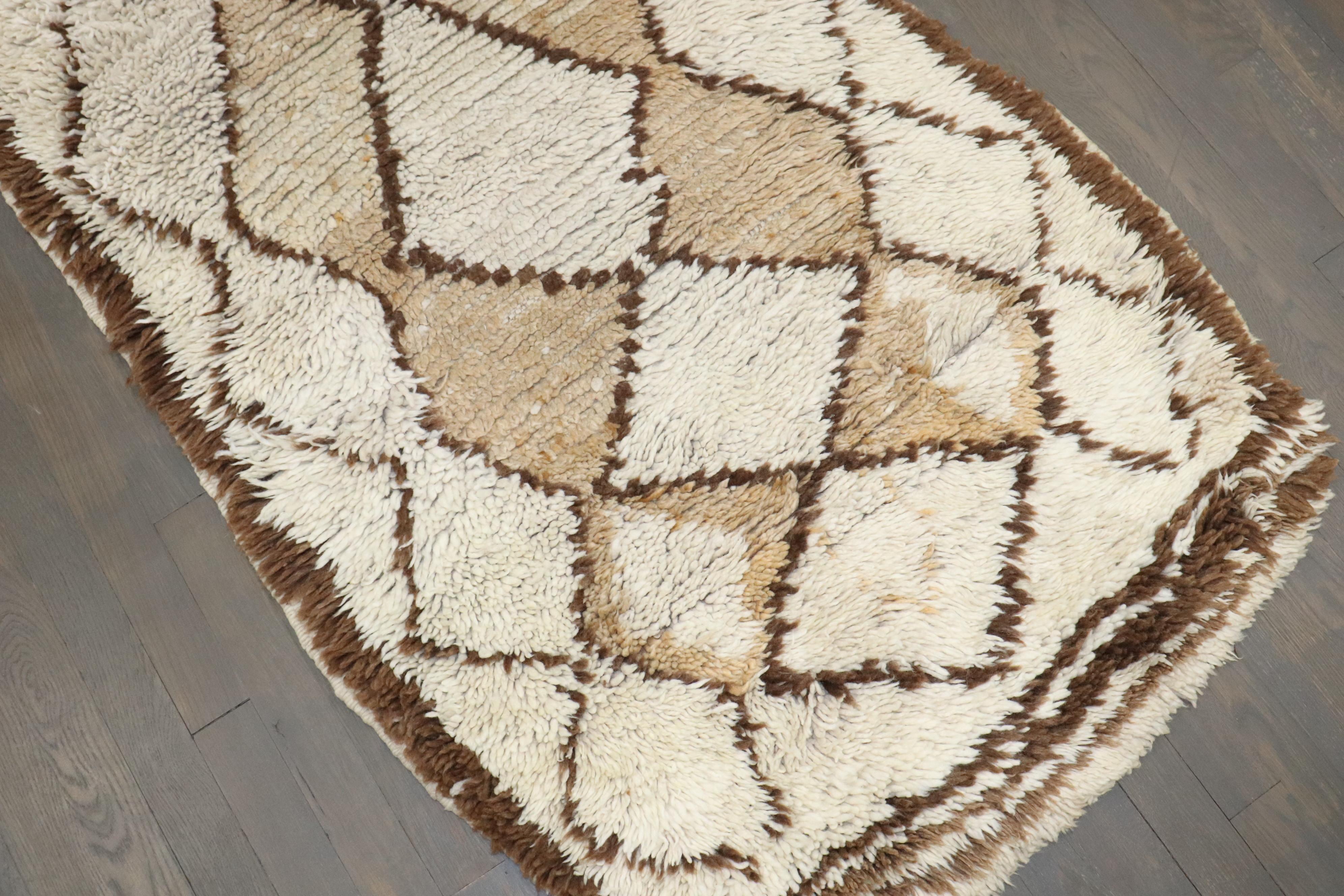 Zabihi Collection Brown Ivory Small Moroccan Plush Rug For Sale 1