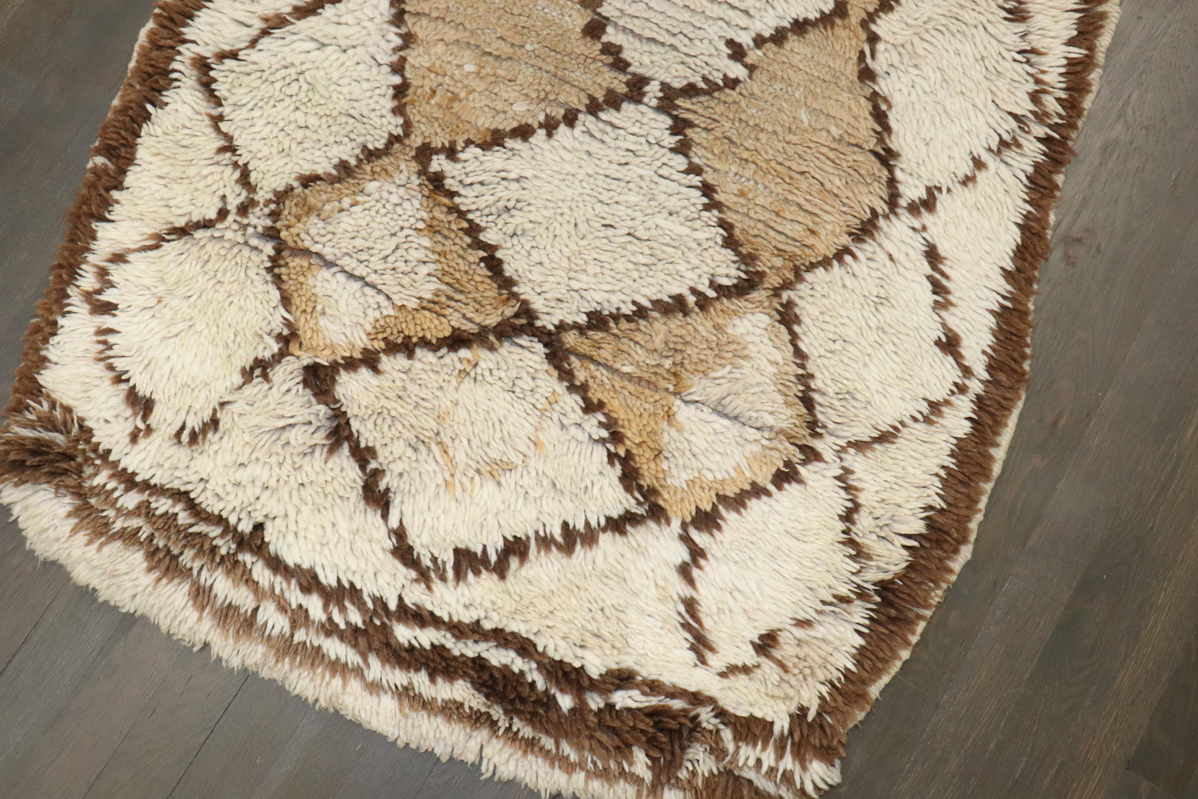 Zabihi Collection Brown Ivory Small Moroccan Plush Rug For Sale 2