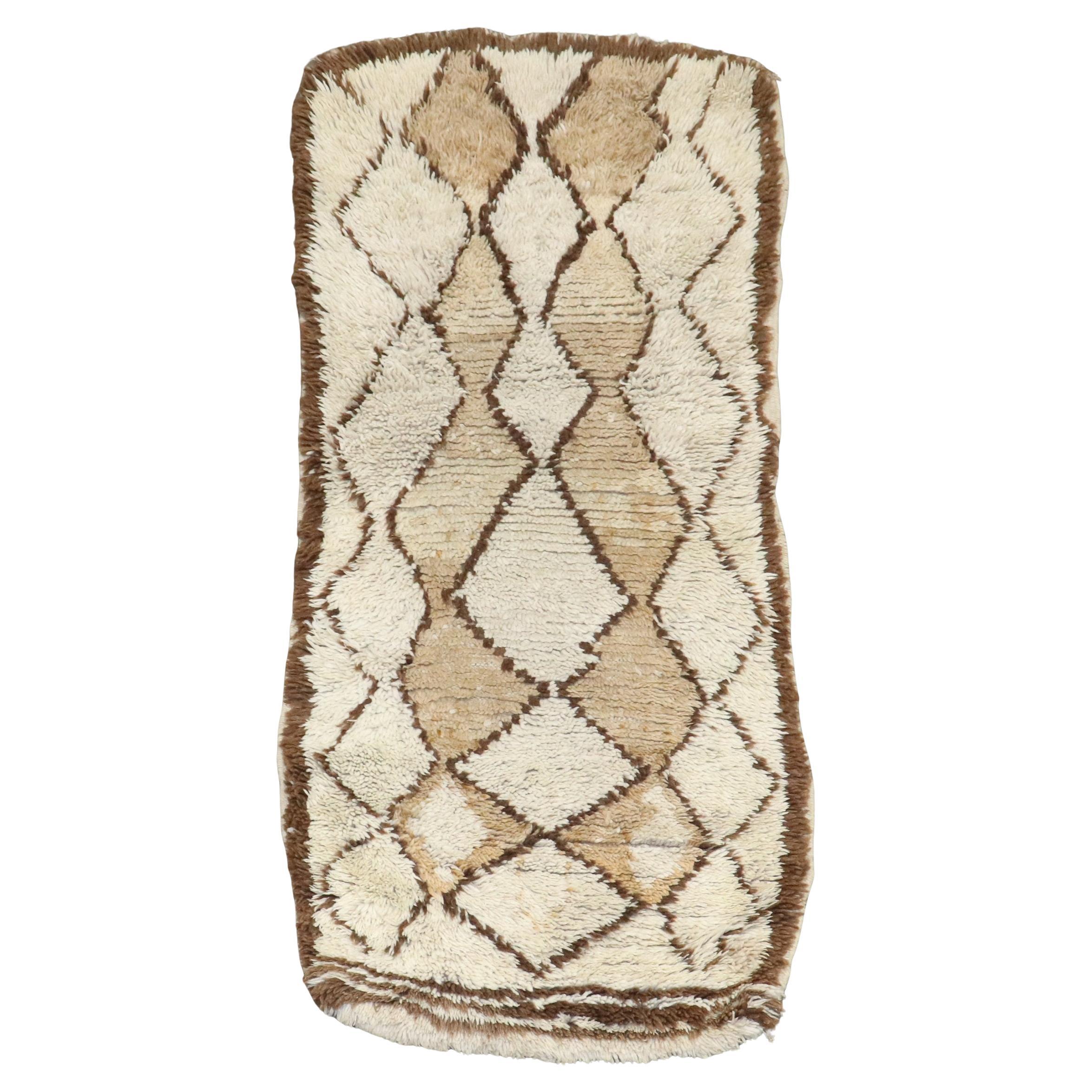 Zabihi Collection Brown Ivory Small Moroccan Plush Rug For Sale