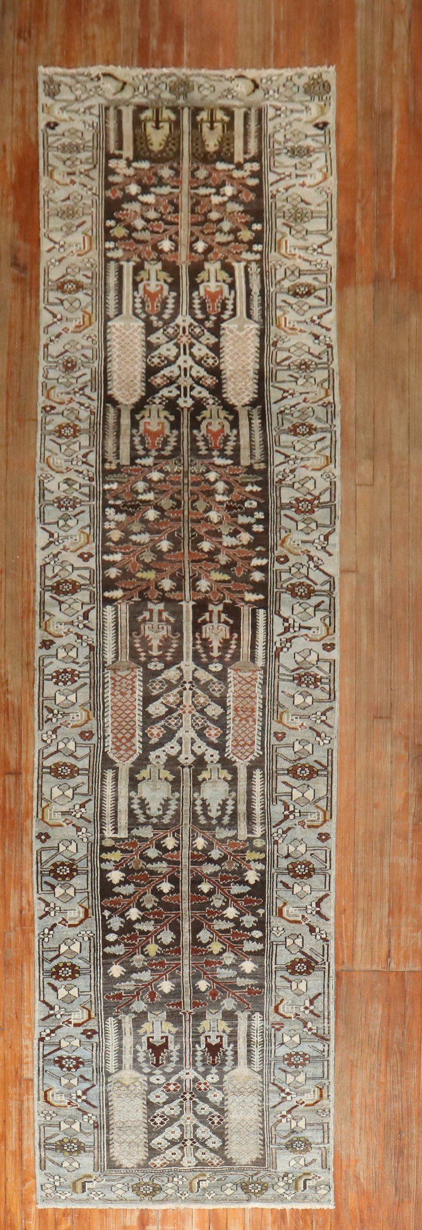 an early 20th Century Kurd Bakhtiari Runner in gray and brown runner

Details
rug no.	j3328
size	3' 3