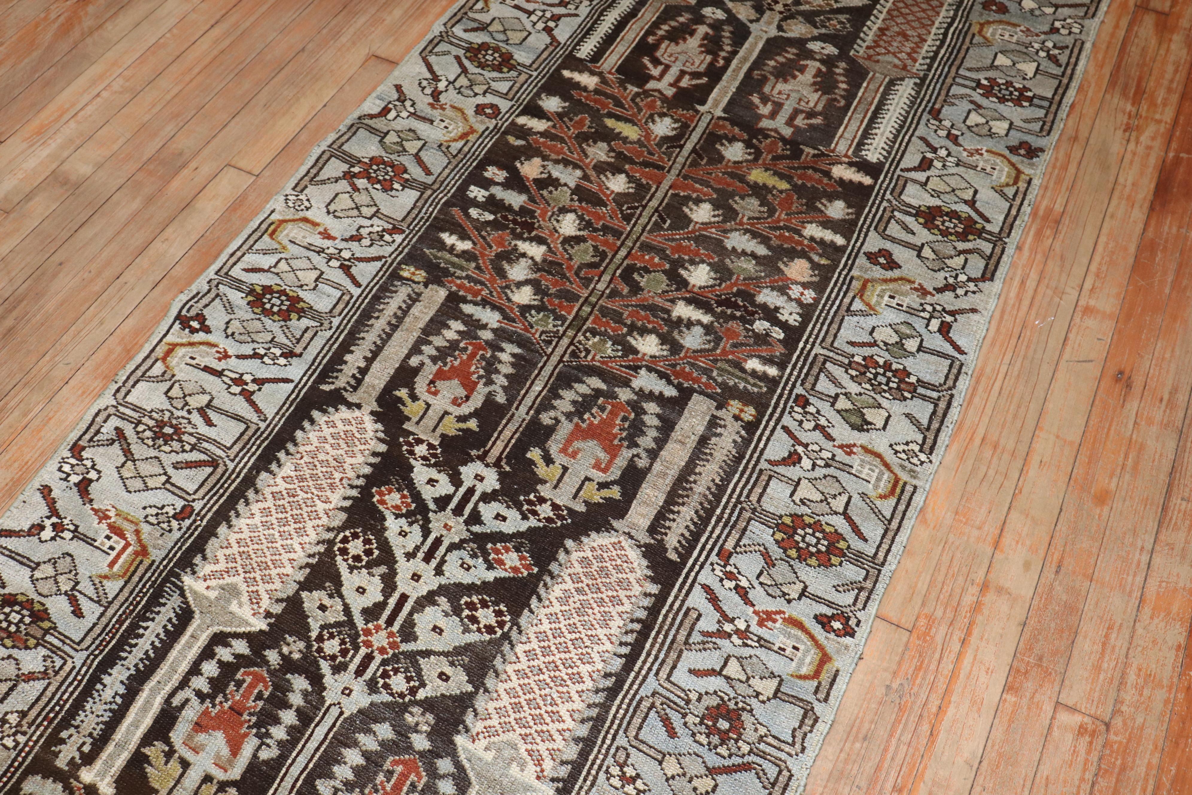 Zabihi Collection Brown Persian Kurd Bakhtiari Läufer (Handgewebt) im Angebot