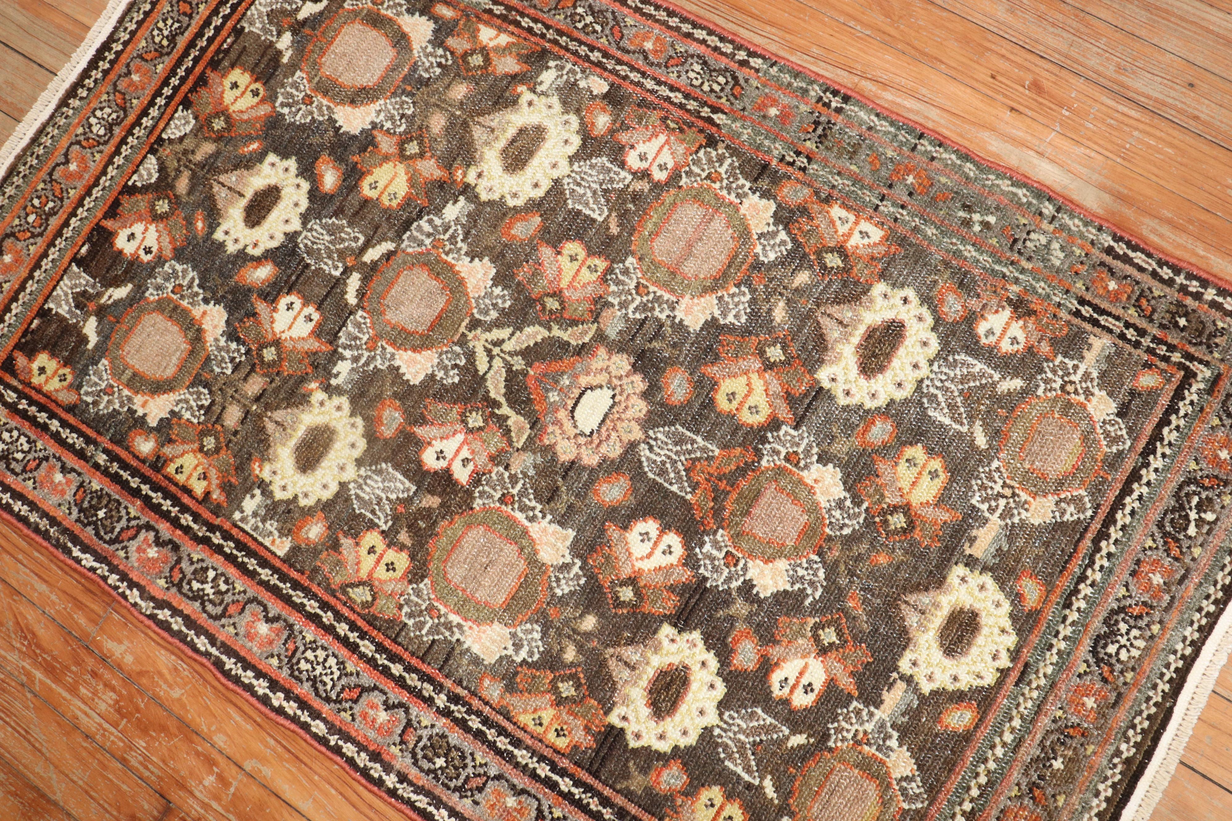 20th Century Zabihi Collection Brown Persian Mahal Throw Rug For Sale