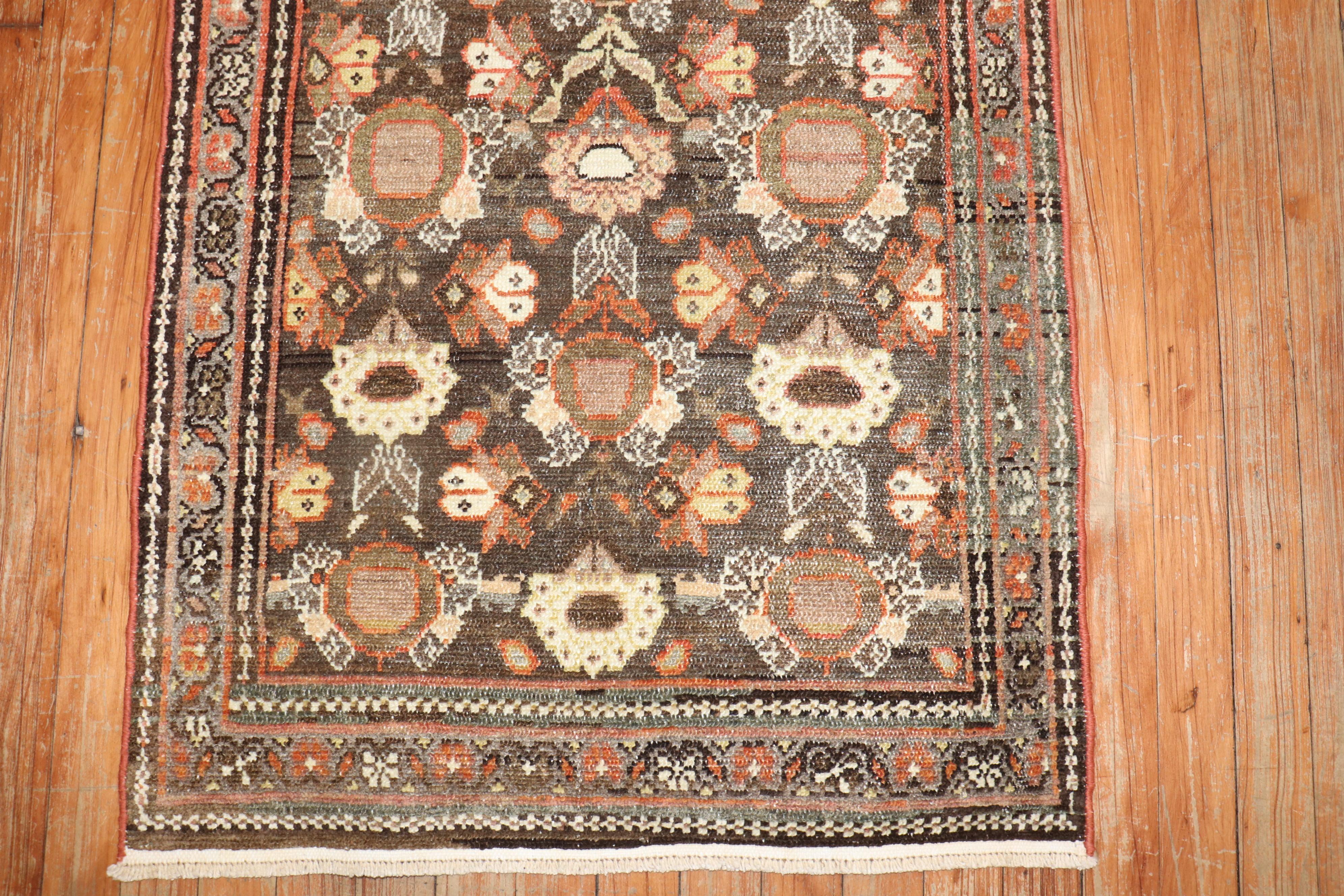 Wool Zabihi Collection Brown Persian Mahal Throw Rug For Sale