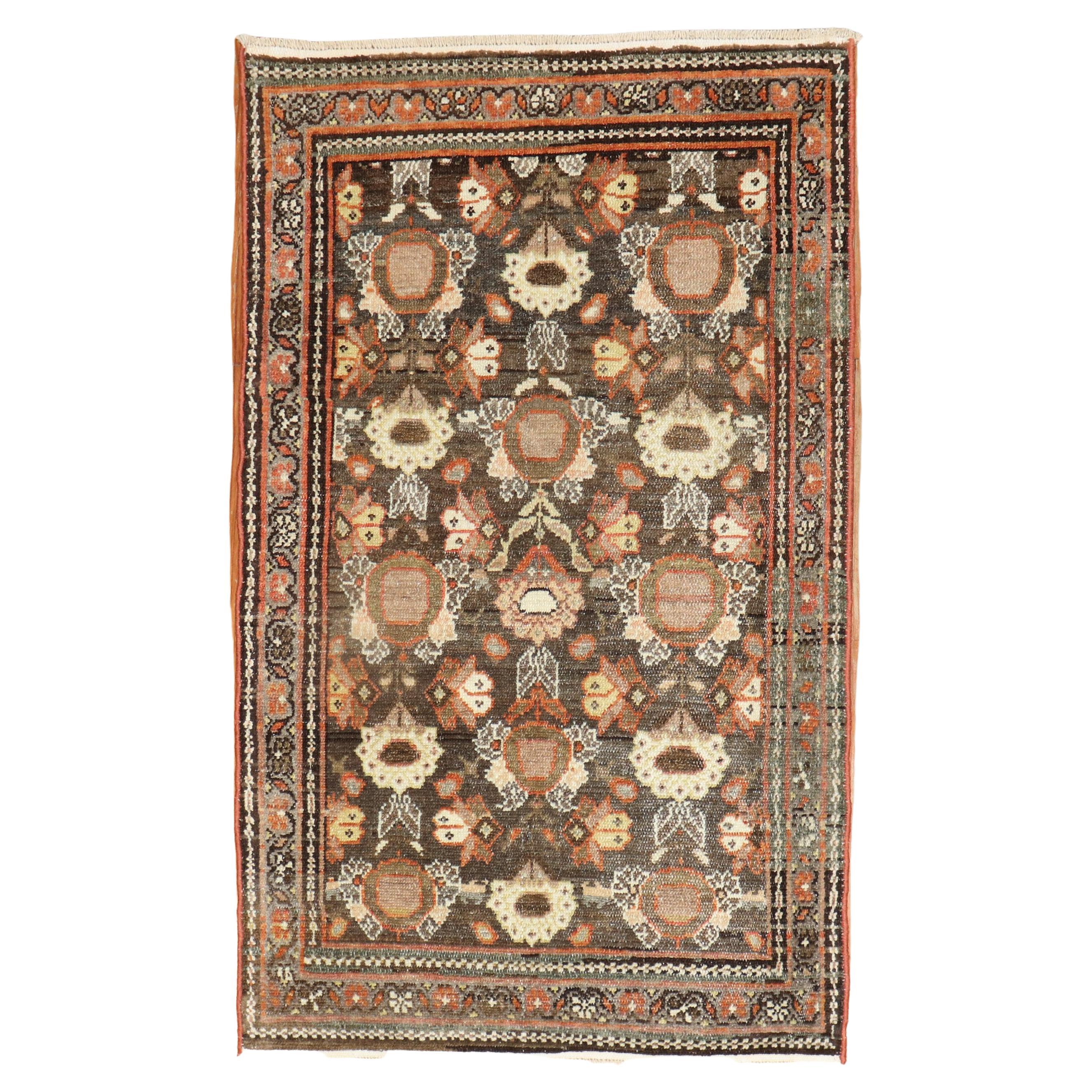 Zabihi Collection Brown Persian Mahal Throw Rug For Sale