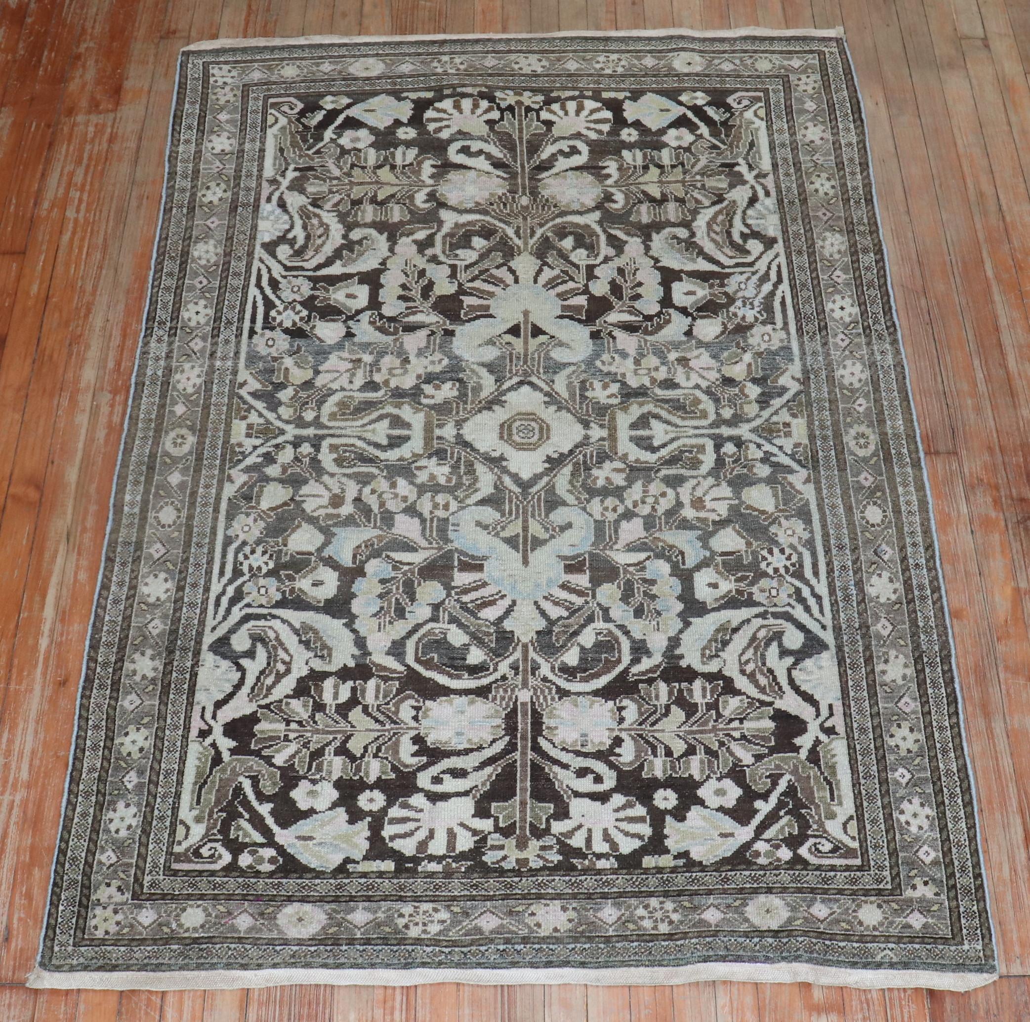 Hand-Knotted Zabihi Collection Brown Persian Malayer Rug For Sale