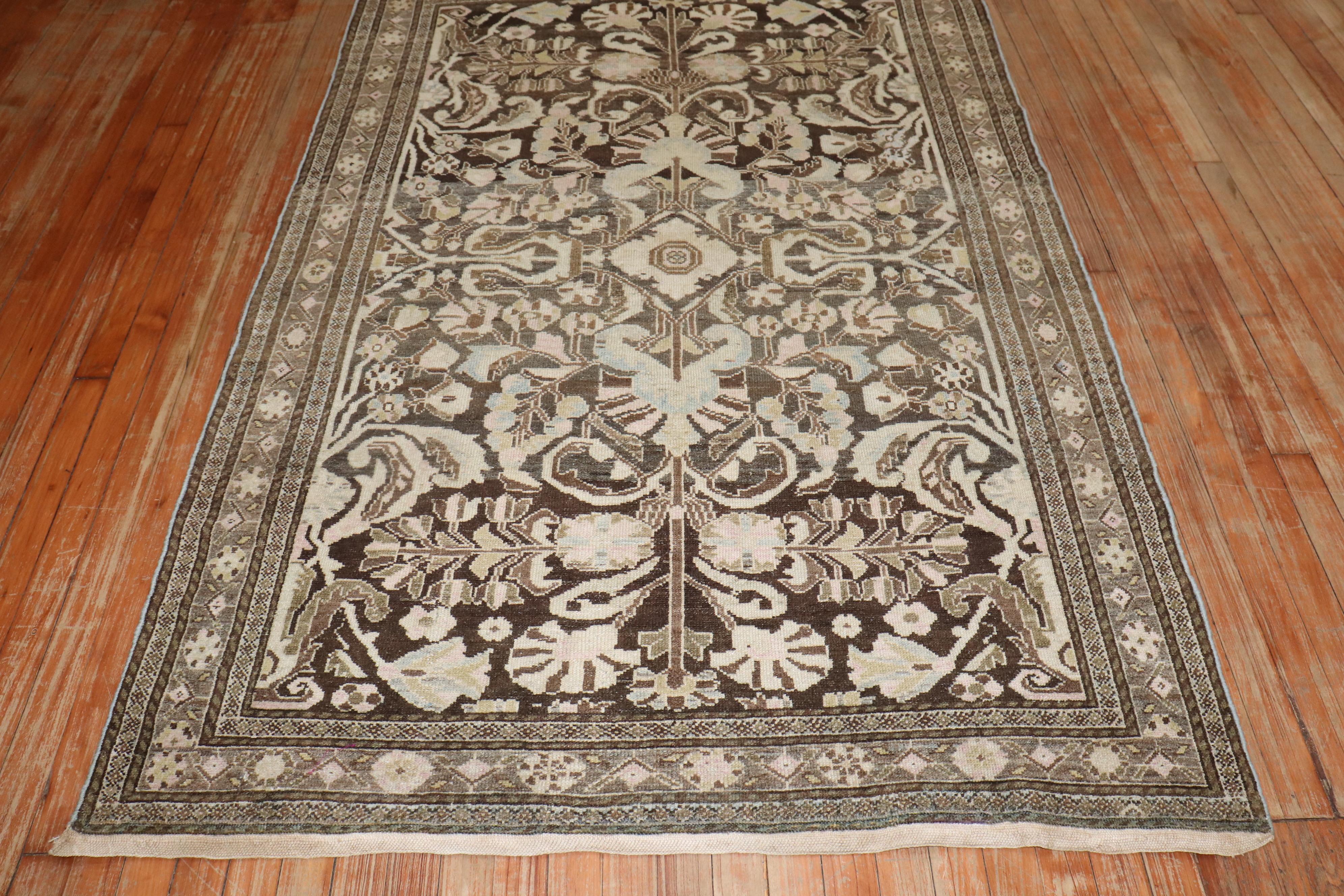 Zabihi Collection Brown Persian Malayer Rug In Good Condition For Sale In New York, NY