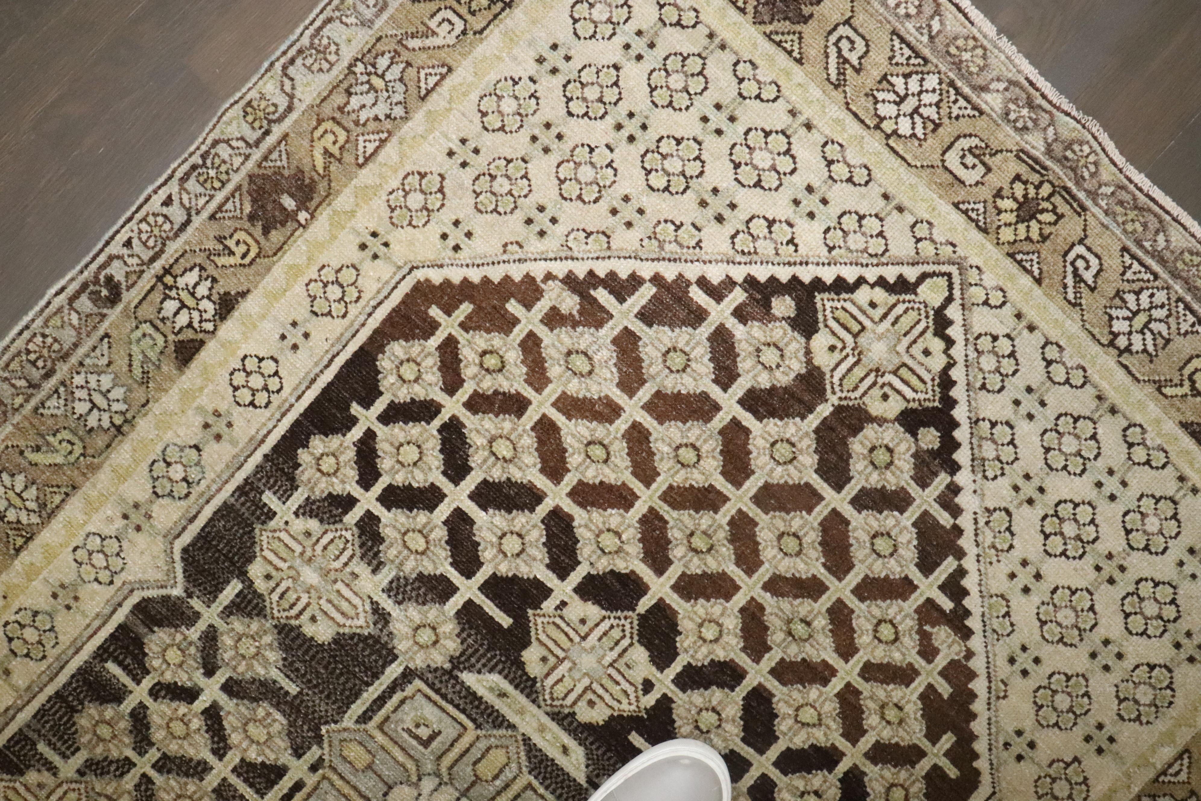 Rustic Zabihi Collection Brown Persian Malayer Small Rug For Sale
