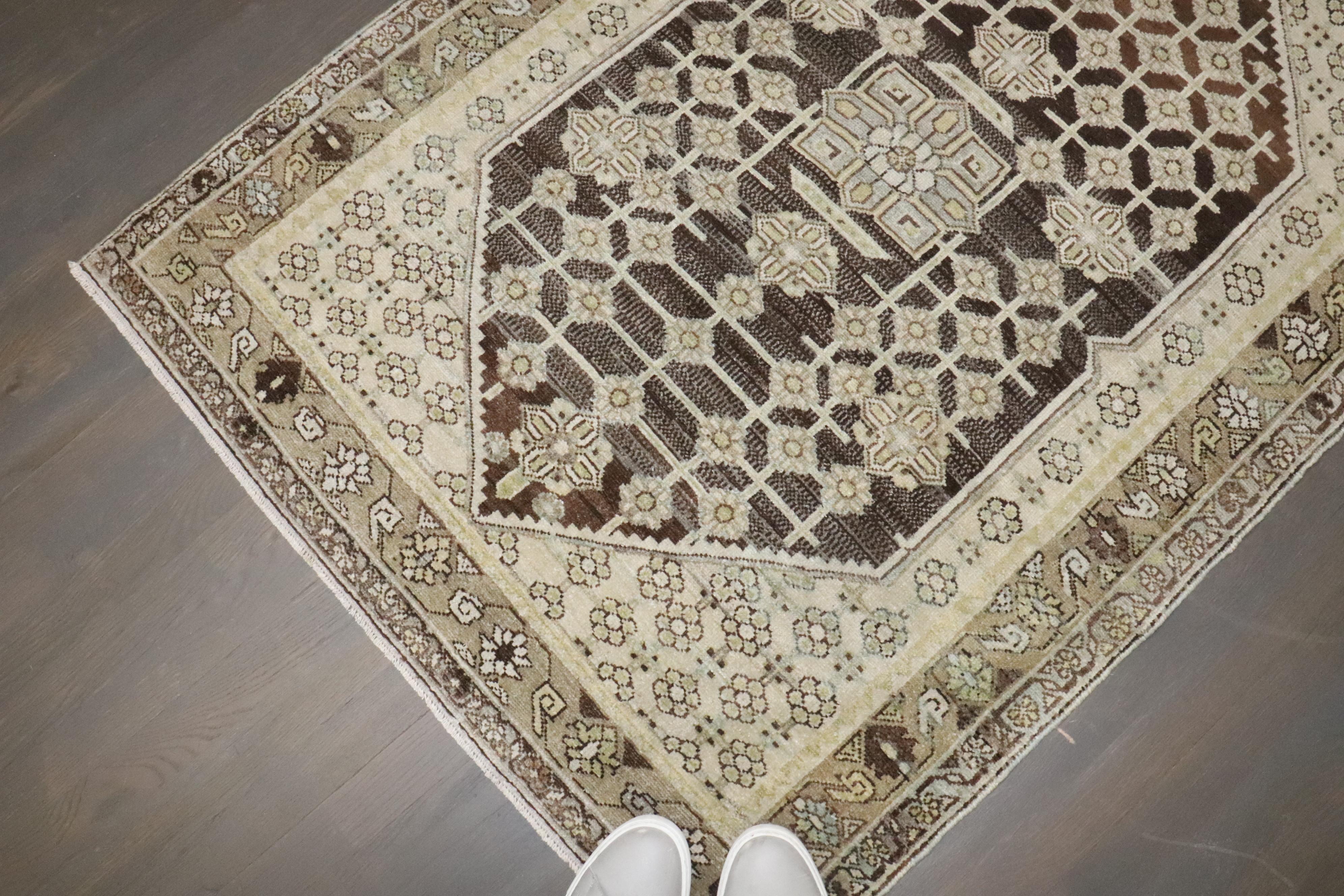 Hand-Knotted Zabihi Collection Brown Persian Malayer Small Rug For Sale