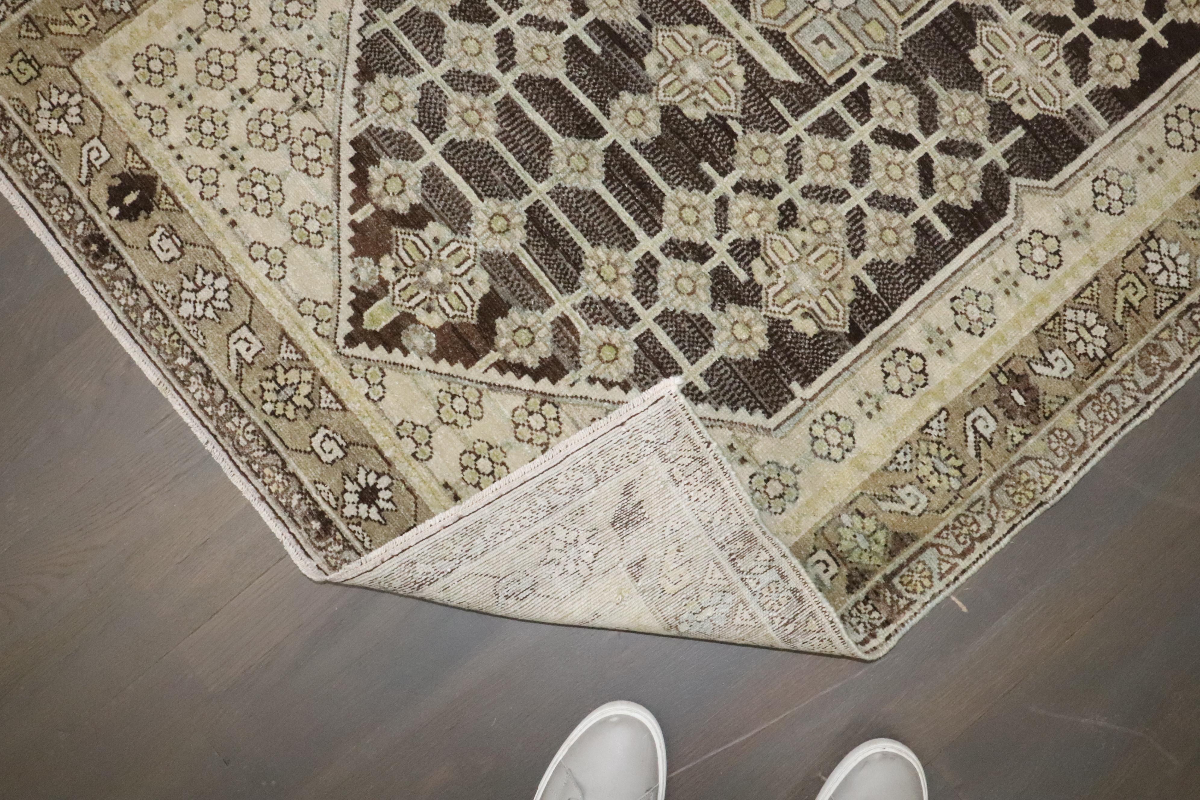 Zabihi Collection Brown Persian Malayer Small Rug In Good Condition For Sale In New York, NY