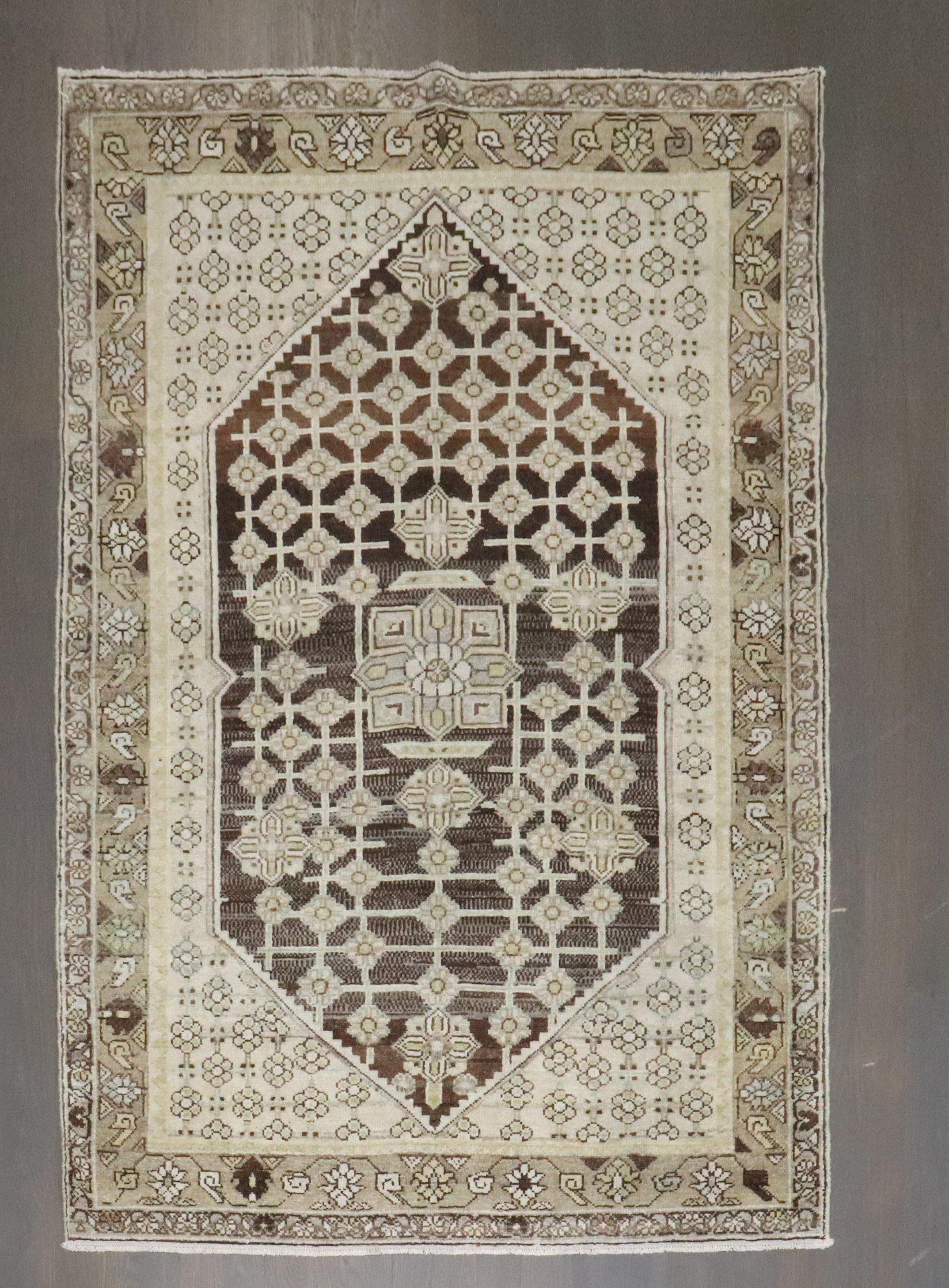 Wool Zabihi Collection Brown Persian Malayer Small Rug For Sale