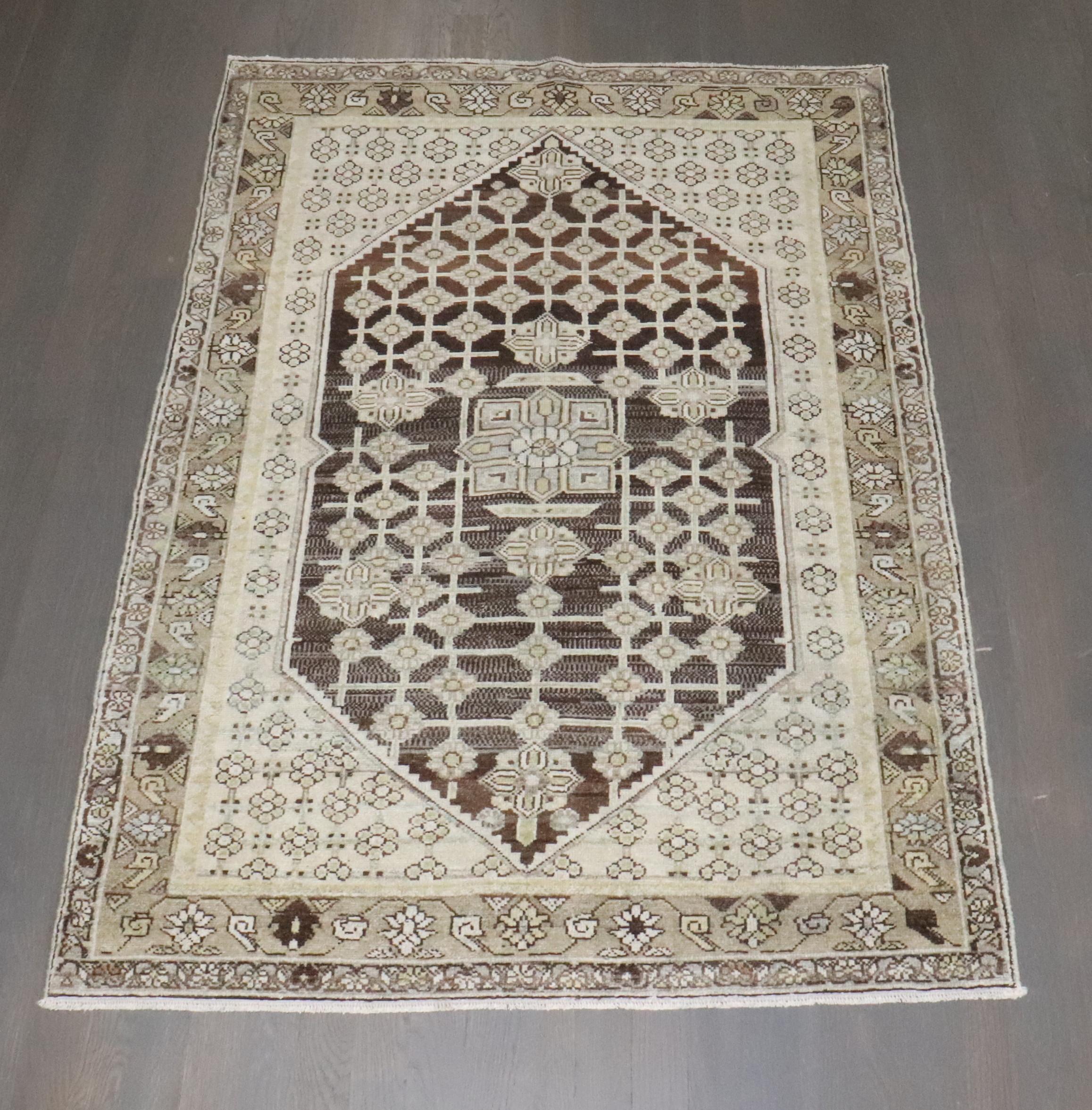 Zabihi Collection Brown Persian Malayer Small Rug For Sale 1