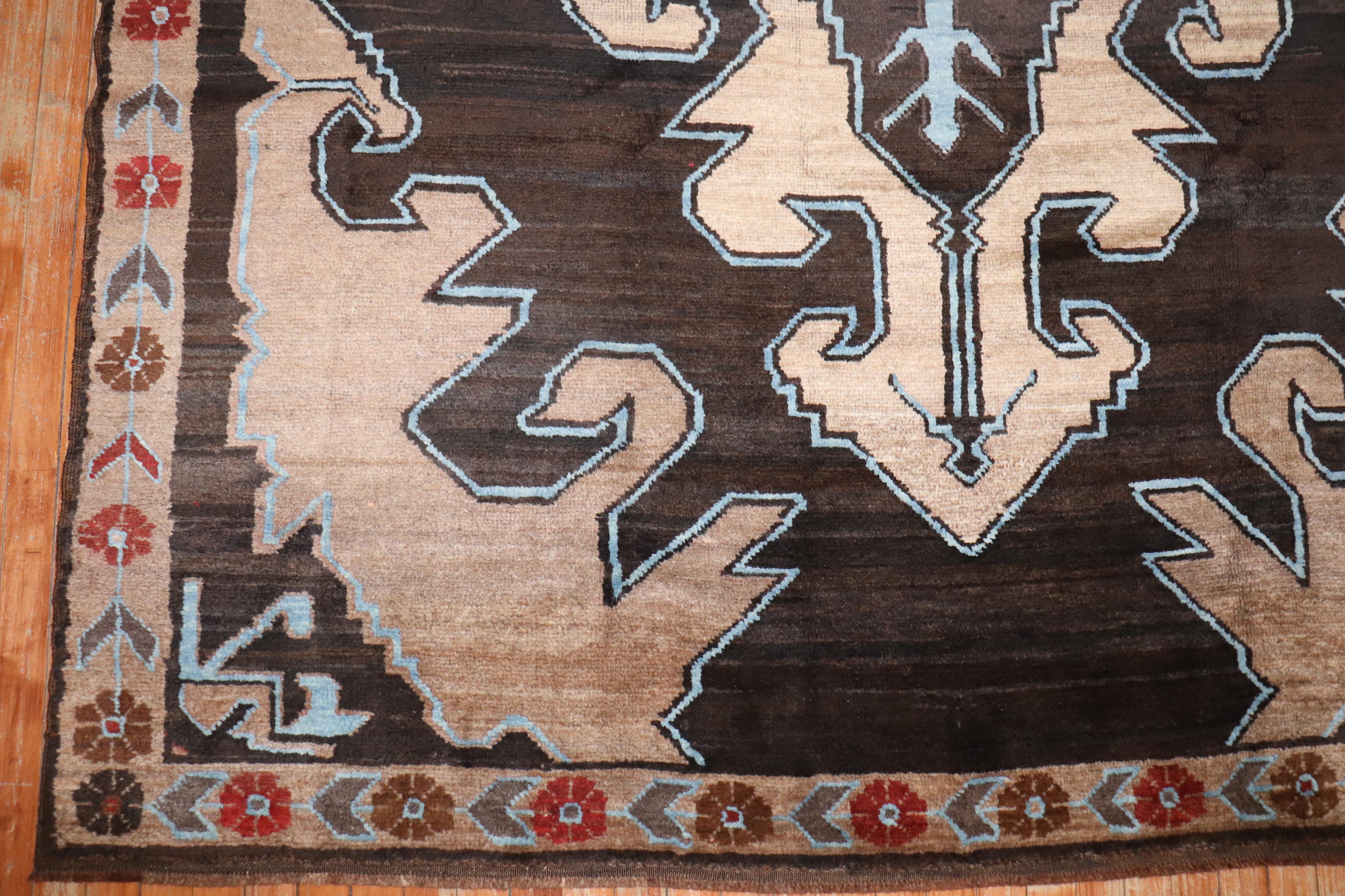 Arts and Crafts Zabihi Collection Brown Tribal Turkish Kars Rug  For Sale