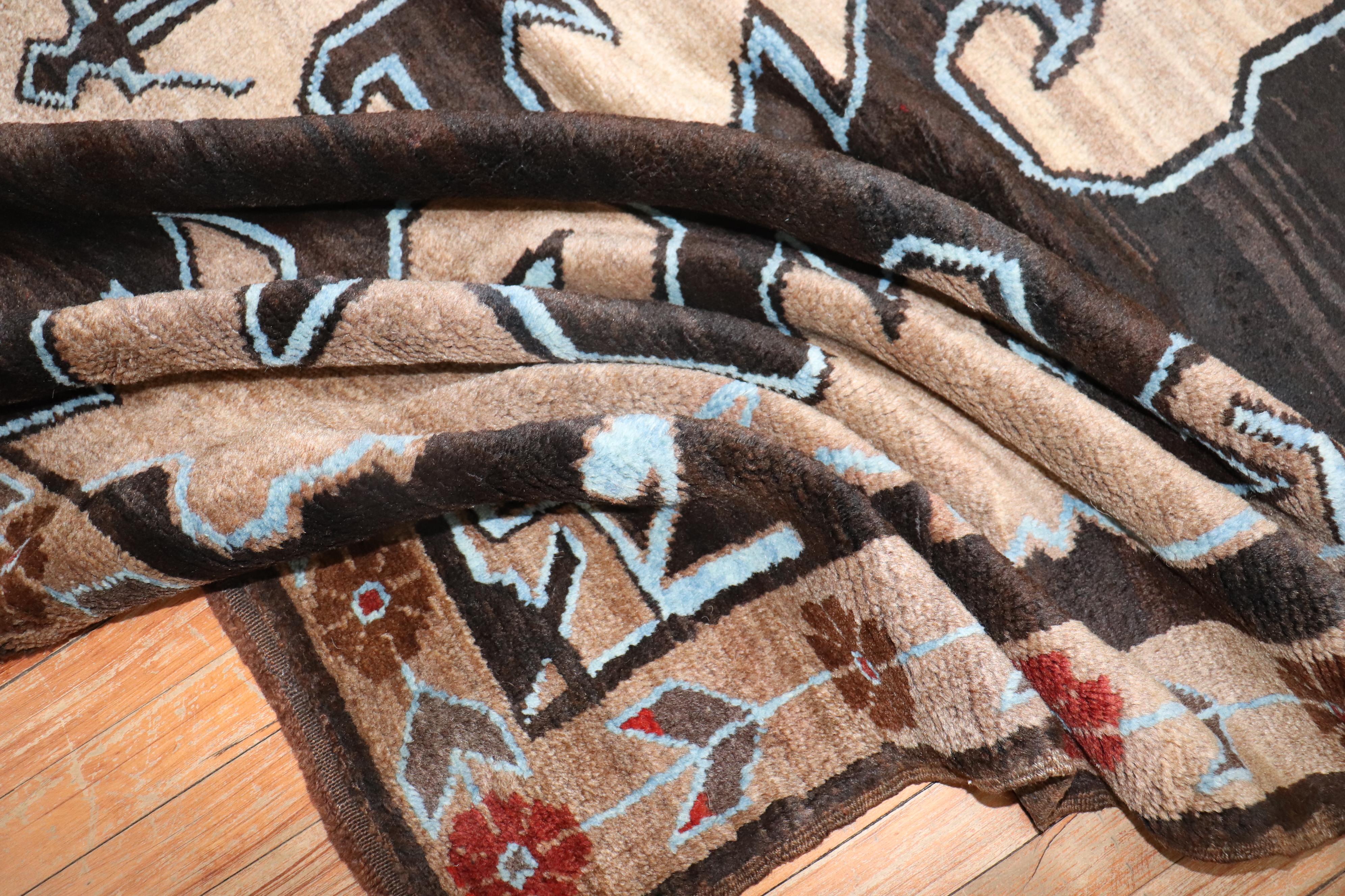 Wool Zabihi Collection Brown Tribal Turkish Kars Rug  For Sale