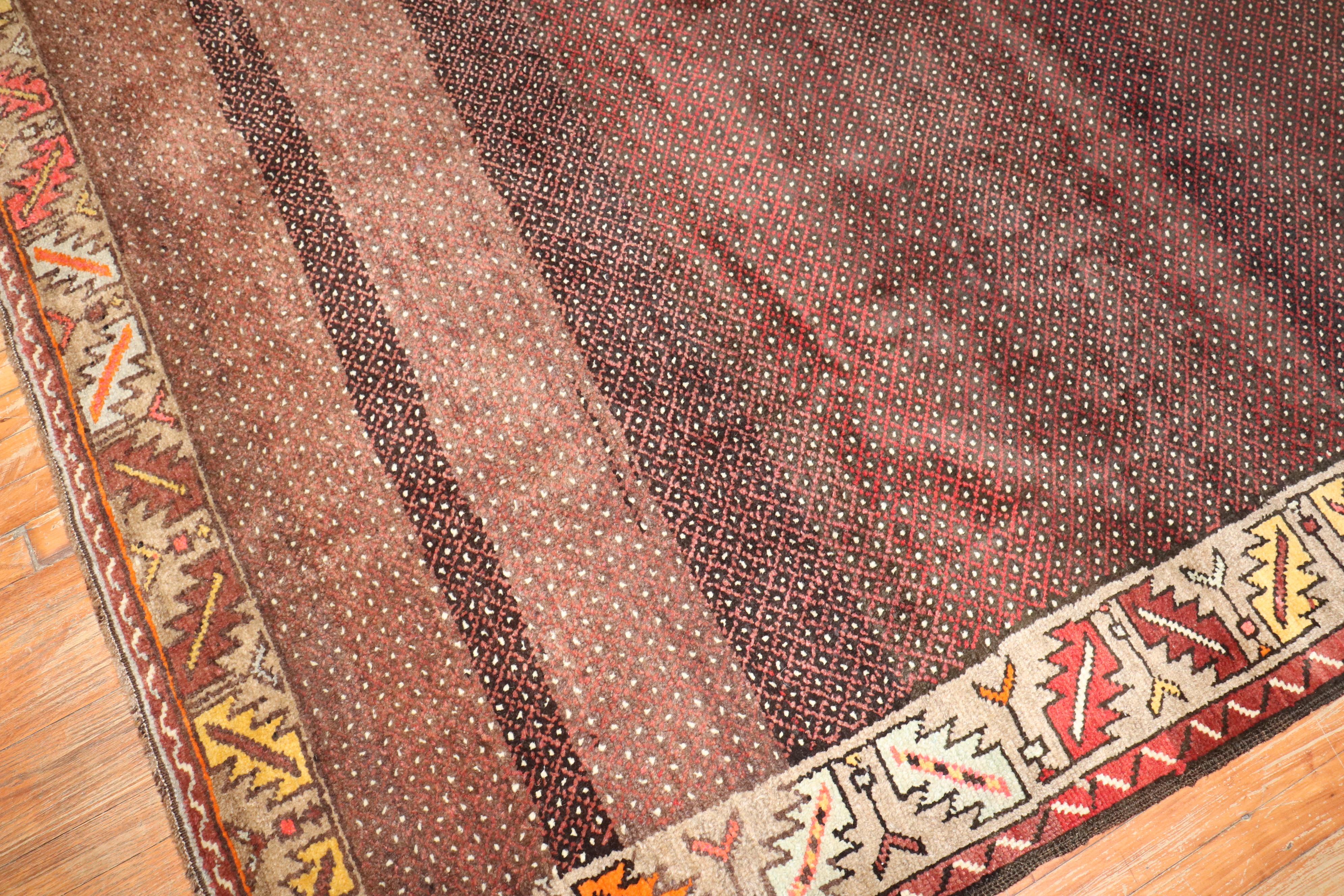 20th Century Zabihi Collection Brown Turkish Room Vintage Rug For Sale