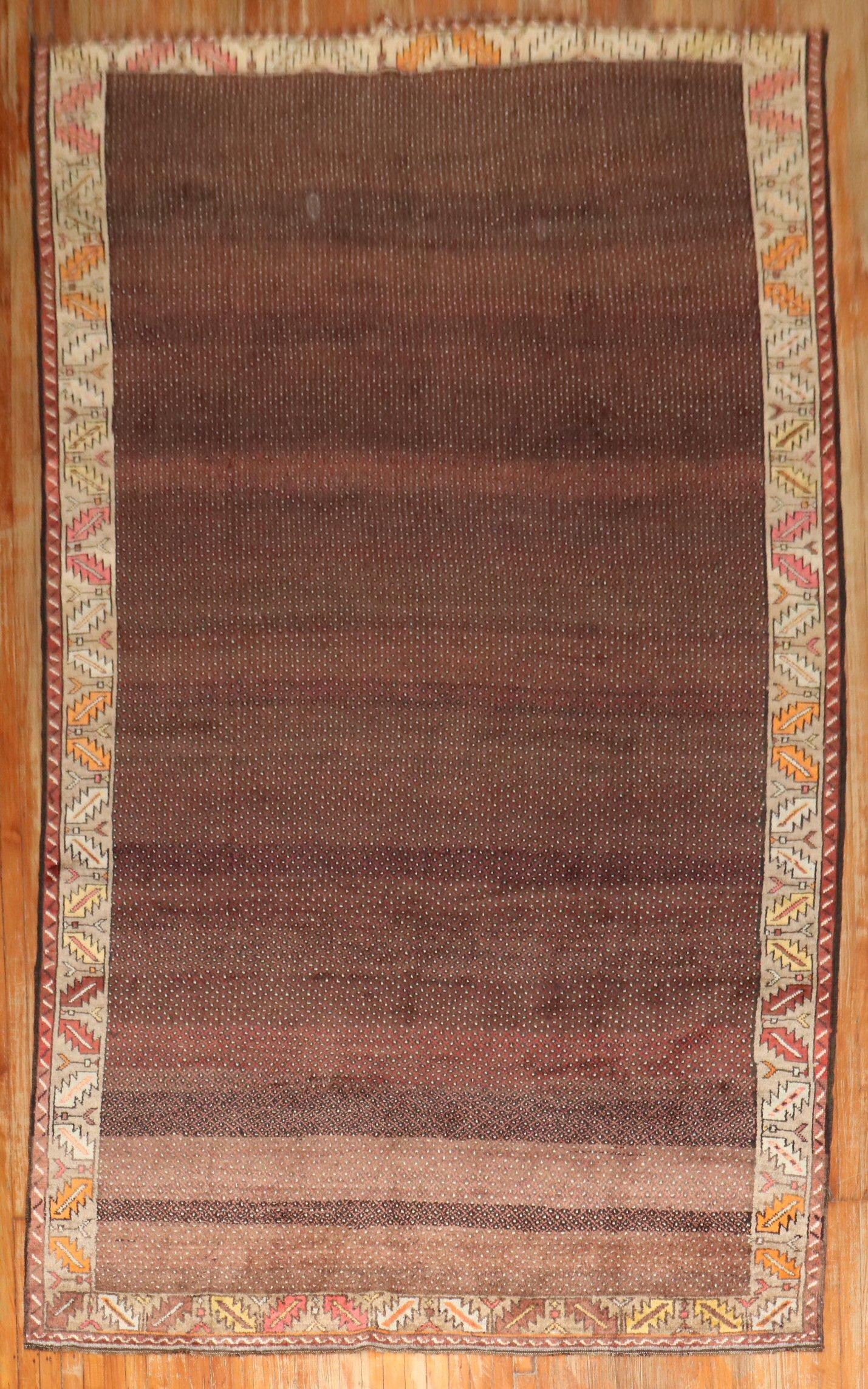 Wool Zabihi Collection Brown Turkish Room Vintage Rug For Sale