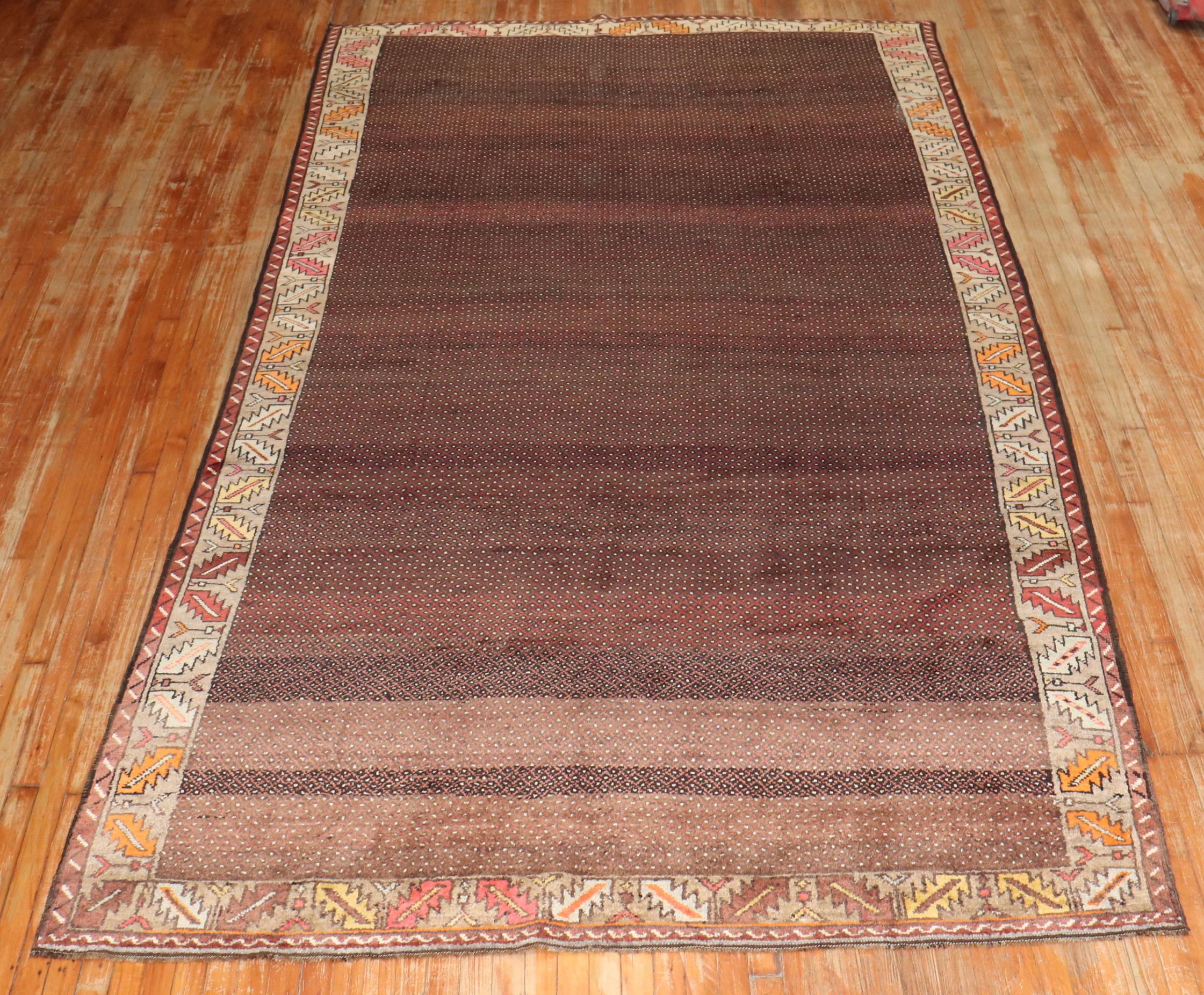 Zabihi Collection Brown Turkish Room Vintage Rug For Sale 1