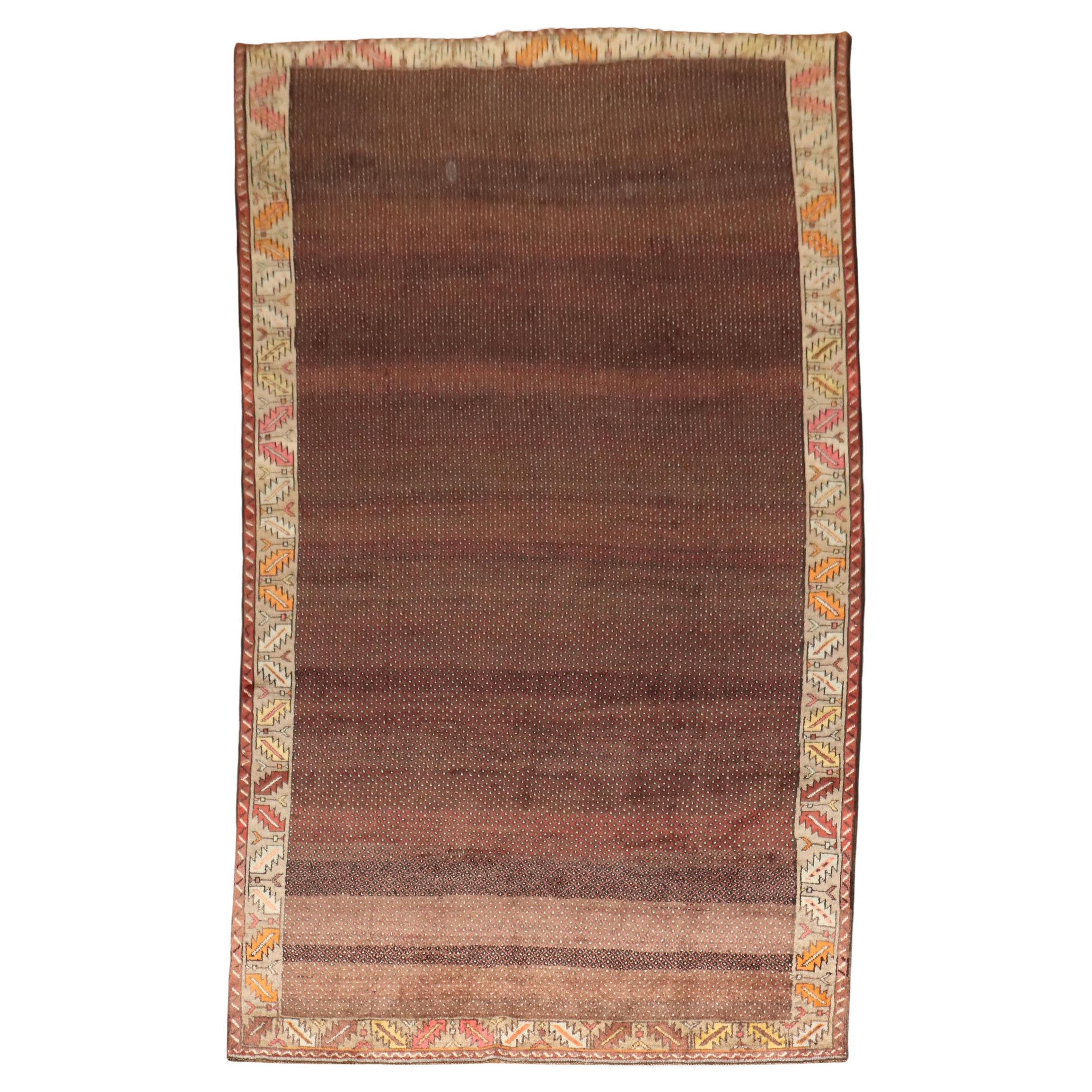 Zabihi Collection Brown Turkish Room Vintage Rug For Sale
