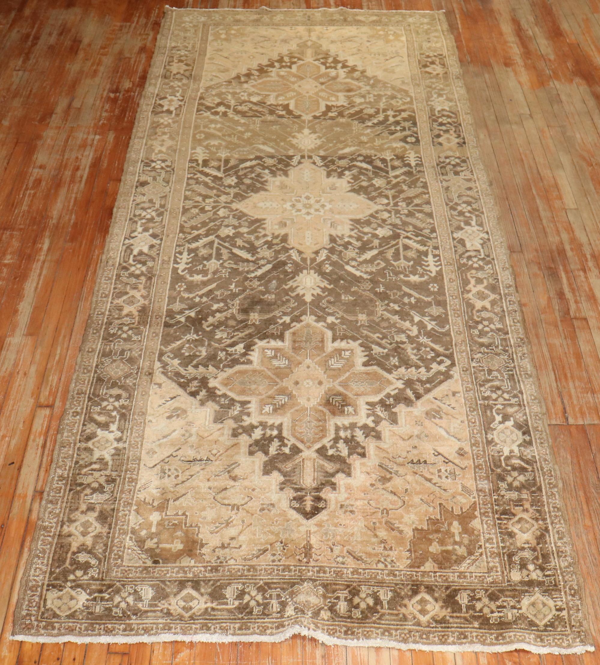 20th Century Zabihi Collection Brown Vintage Persian Heriz Gallery Rug For Sale