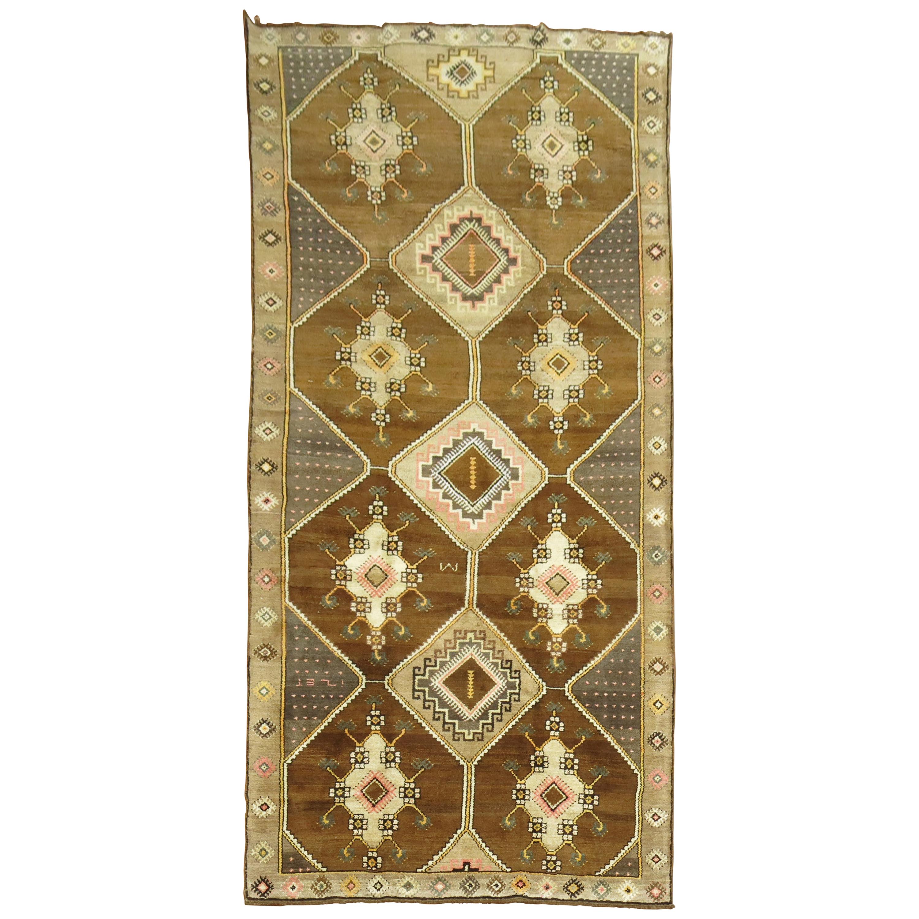Zabihi Collection Brown Vintage Turkish Gallery Läufer