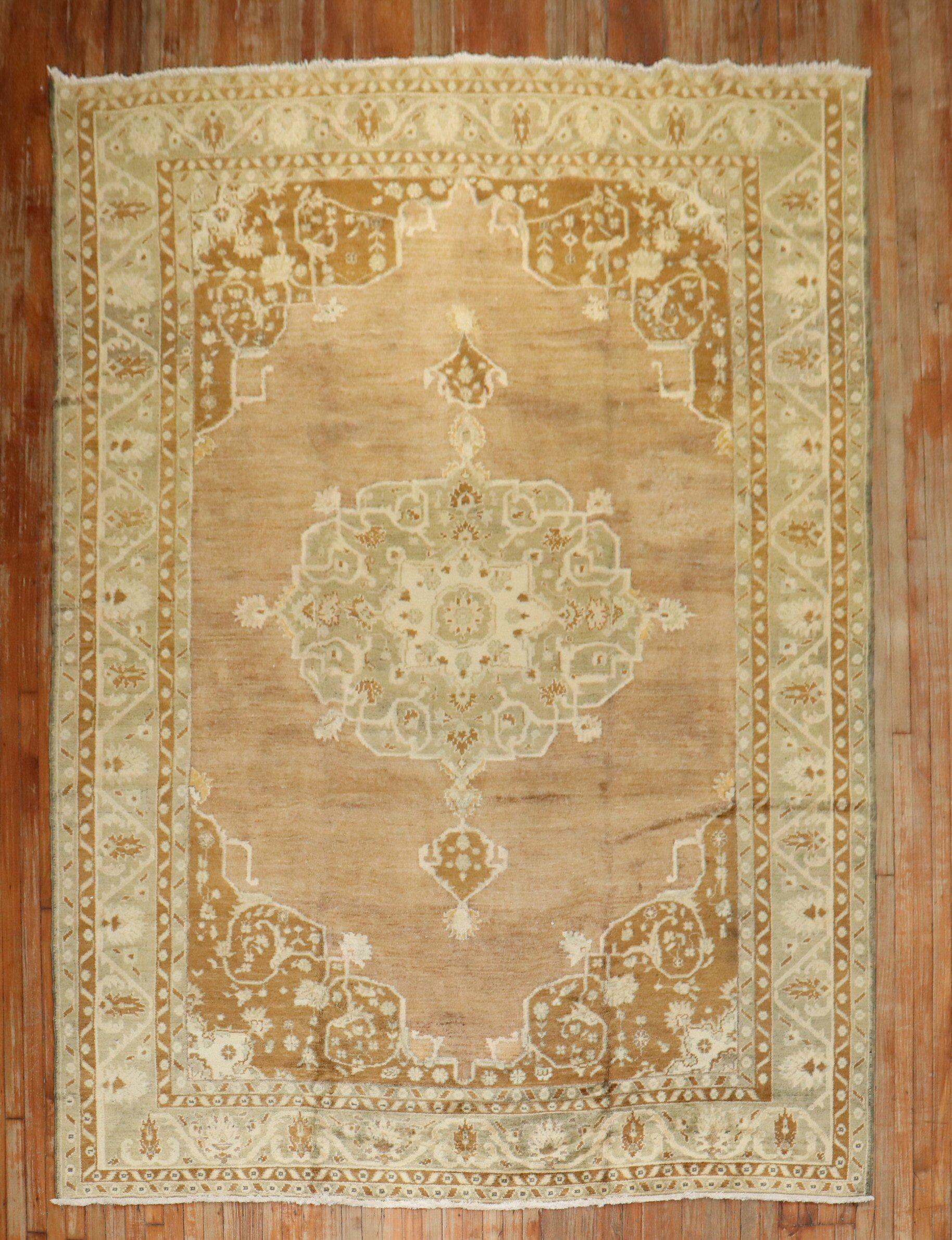 a mid 20th century Turkish Room Size Rug in brown and green

Measures: 7'11'' x 11'6