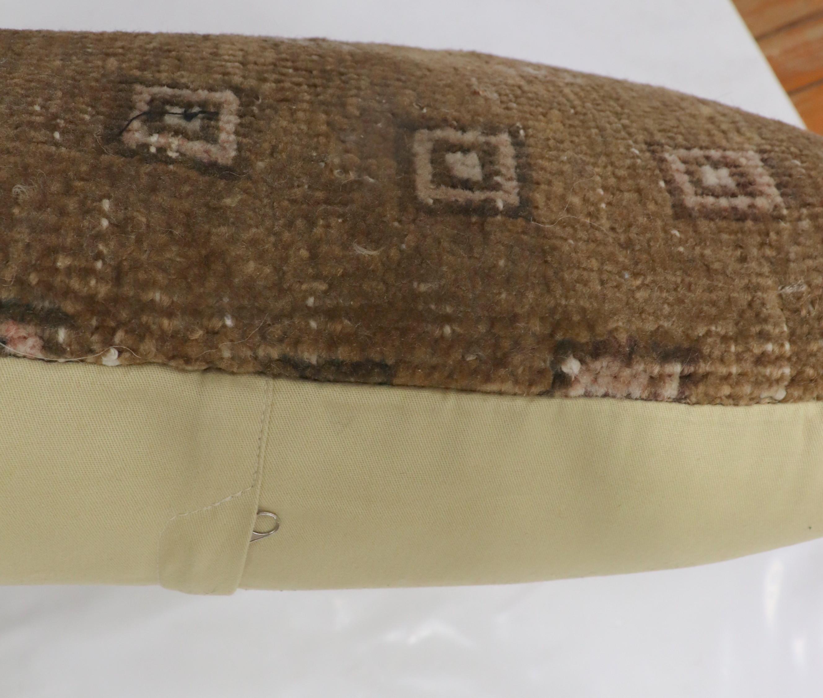 Persian Zabihi Collection Brown Vintage Turkish Rug Pillow For Sale