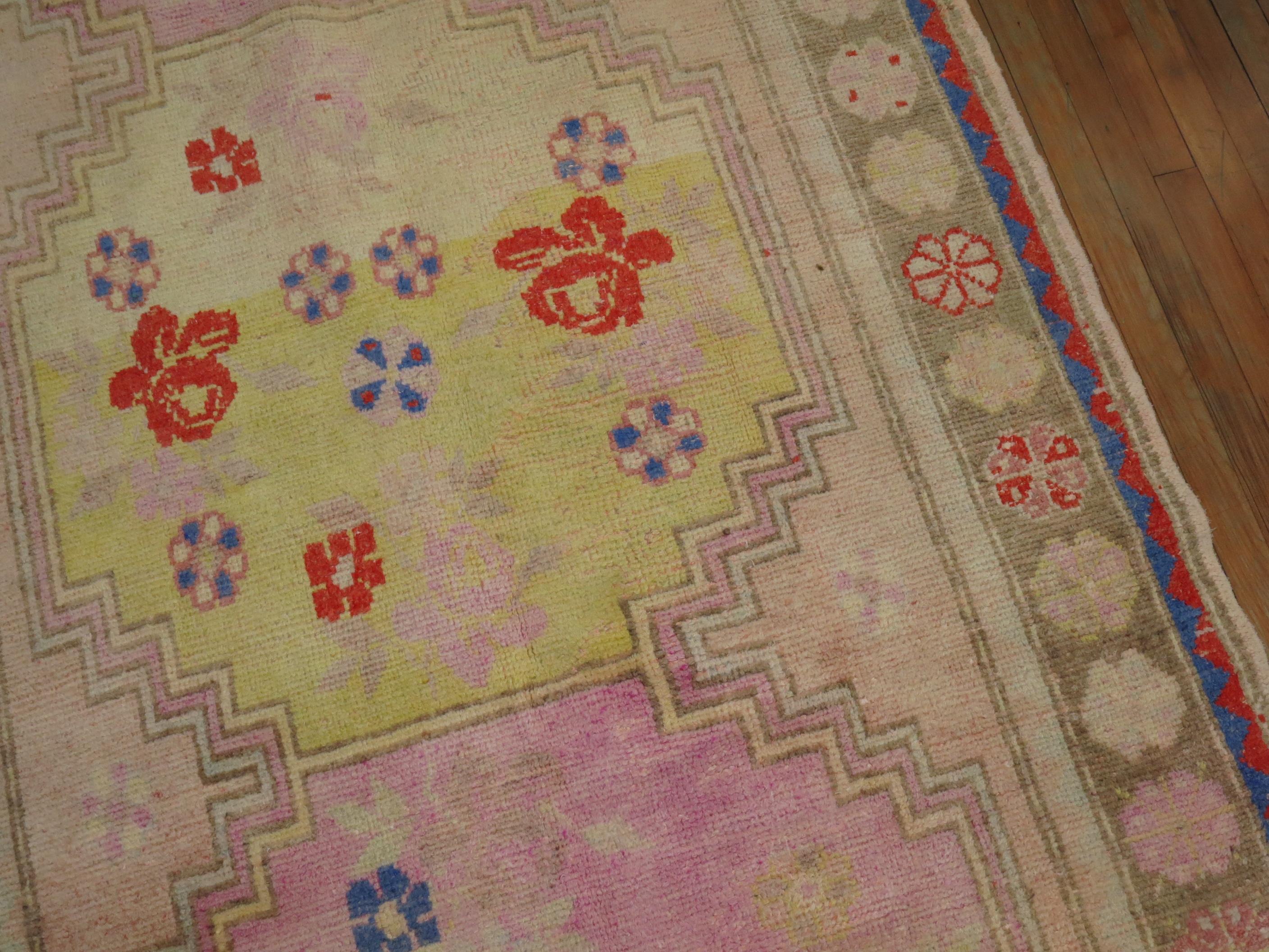 Colección Zabihi Alfombra Turca Vintage Rosa Chicle Lana en venta