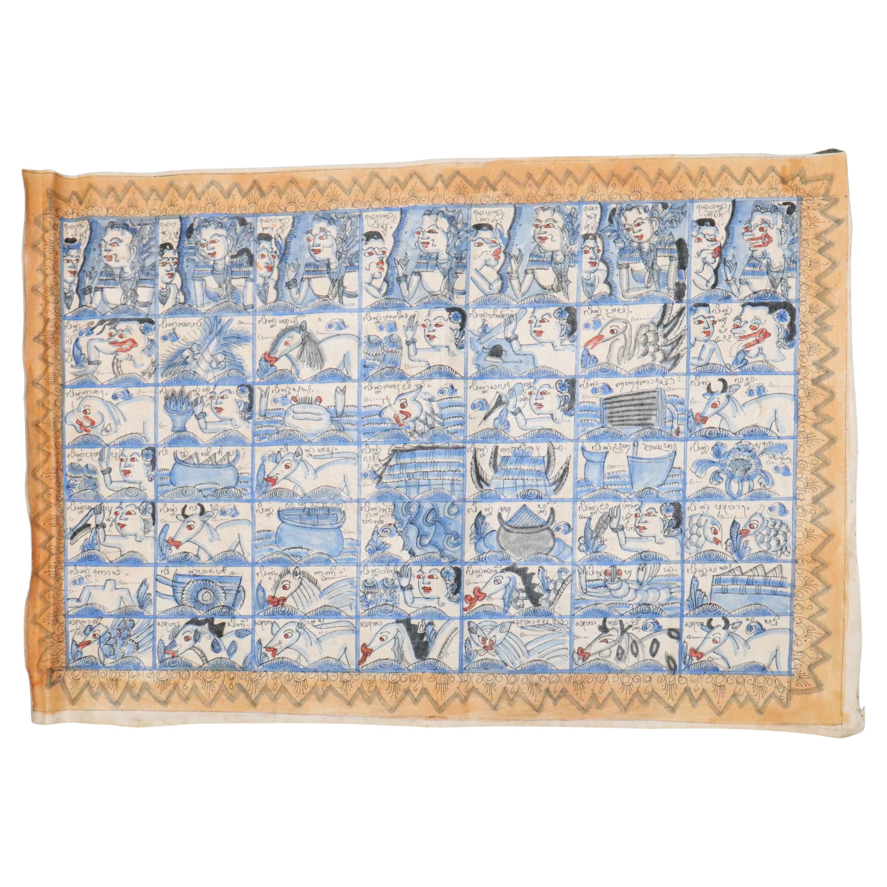 Zabihi Collection Burmese Myanmar Handgemalte Textilien im Angebot